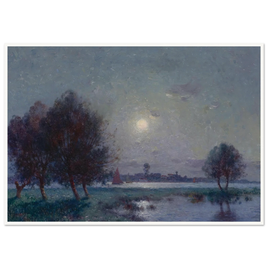 Banks of the Loire in Moonlight, 1911 Art Print | Ferdinand du Puigaudeau - Framed Poster - 30x40 cm / 12x16″ - Black frame