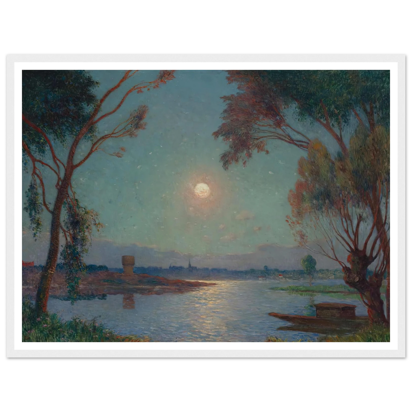Banks of the Loire in Moonlight Art Print | Ferdinand du Puigaudeau - Framed Poster - 30x40 cm / 12x16″ - Black frame