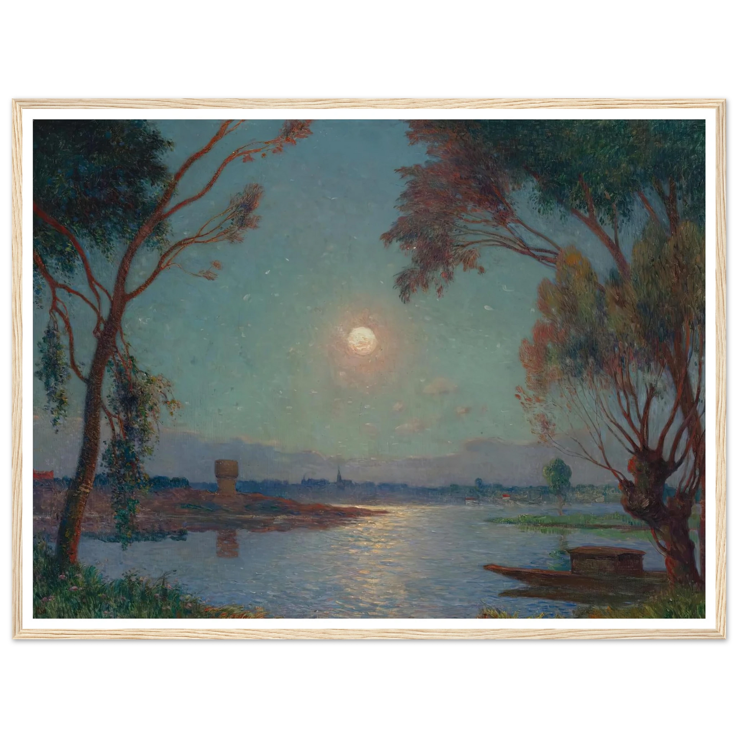 Banks of the Loire in Moonlight Art Print | Ferdinand du Puigaudeau - Framed Poster - 30x40 cm / 12x16″ - Black frame