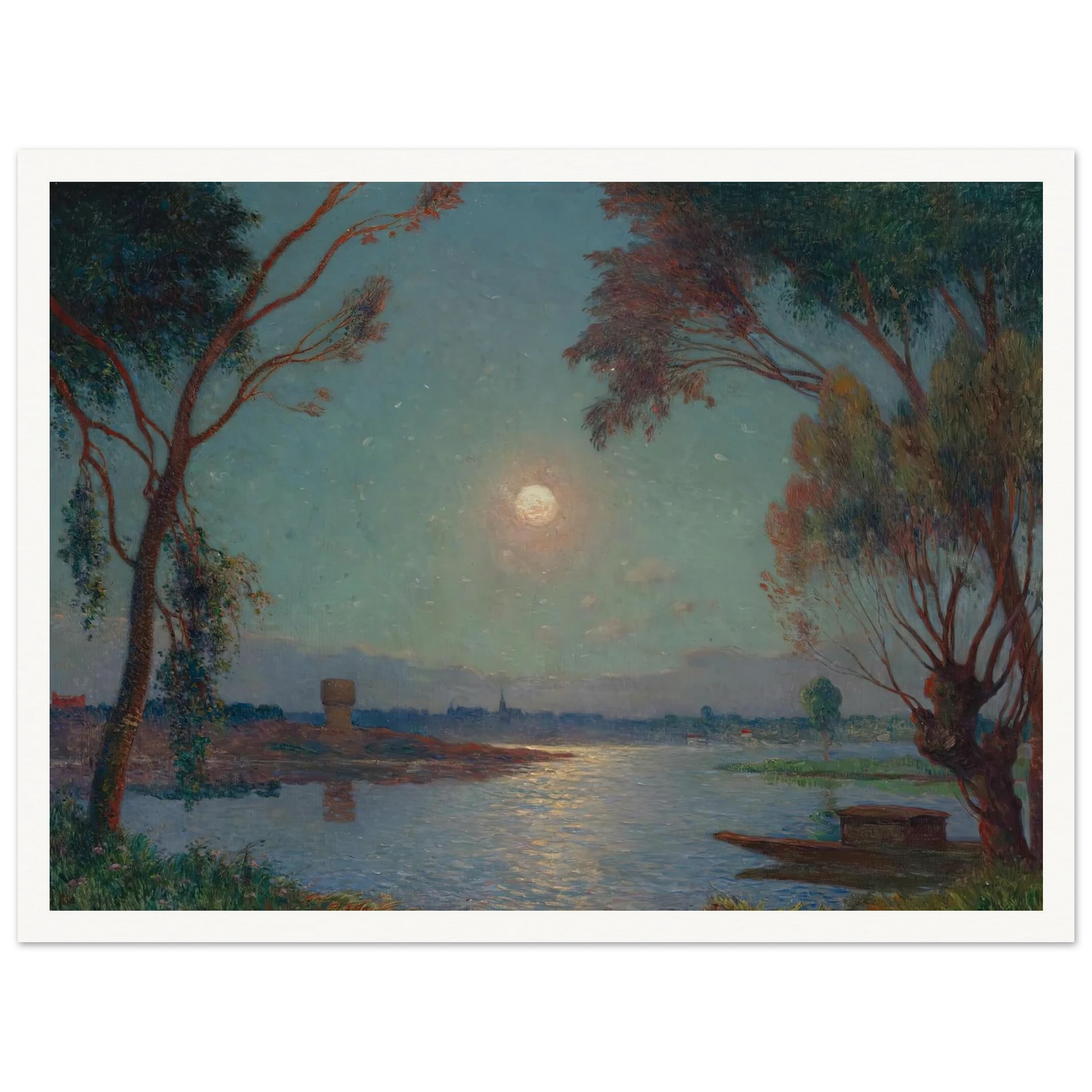 Banks of the Loire in Moonlight Art Print | Ferdinand du Puigaudeau - Framed Poster - 30x40 cm / 12x16″ - Black frame