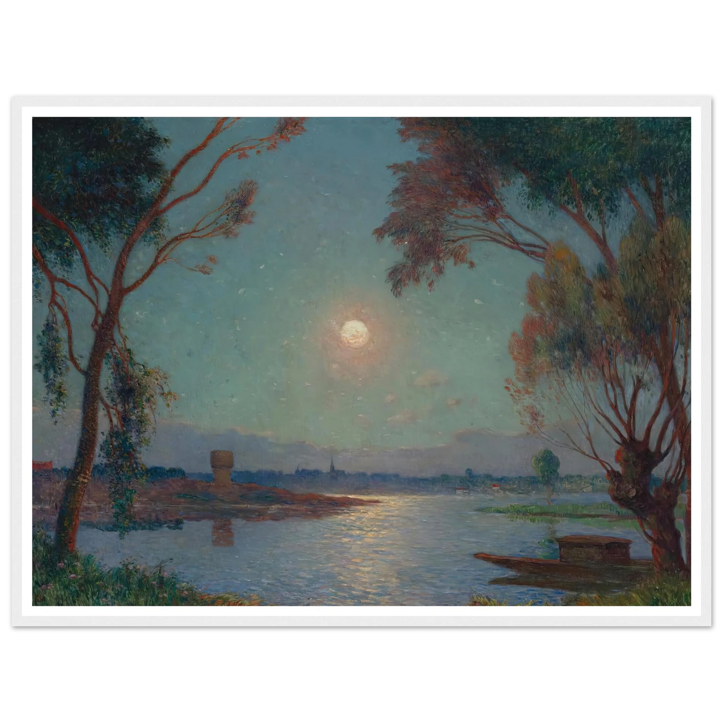 Banks of the Loire in Moonlight Art Print | Ferdinand du Puigaudeau - Framed Poster - 30x40 cm / 12x16″ - Black frame