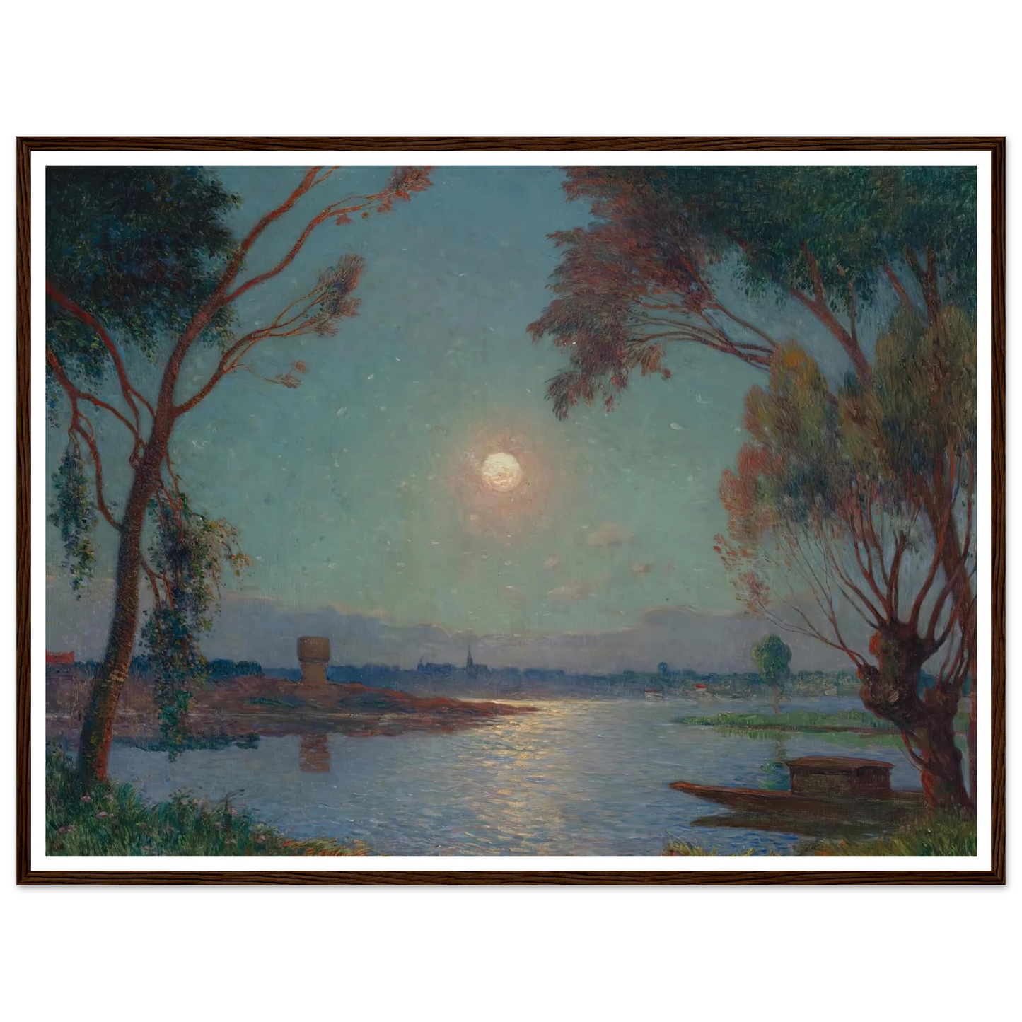 Banks of the Loire in Moonlight Art Print | Ferdinand du Puigaudeau - Framed Poster - 30x40 cm / 12x16″ - Black frame
