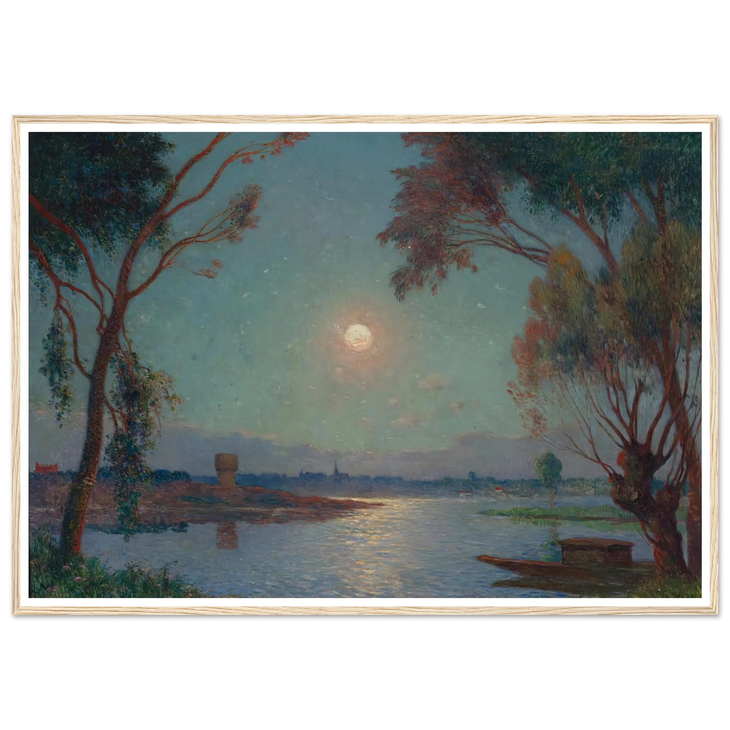 Banks of the Loire in Moonlight Art Print | Ferdinand du Puigaudeau - Framed Poster - 30x40 cm / 12x16″ - Black frame