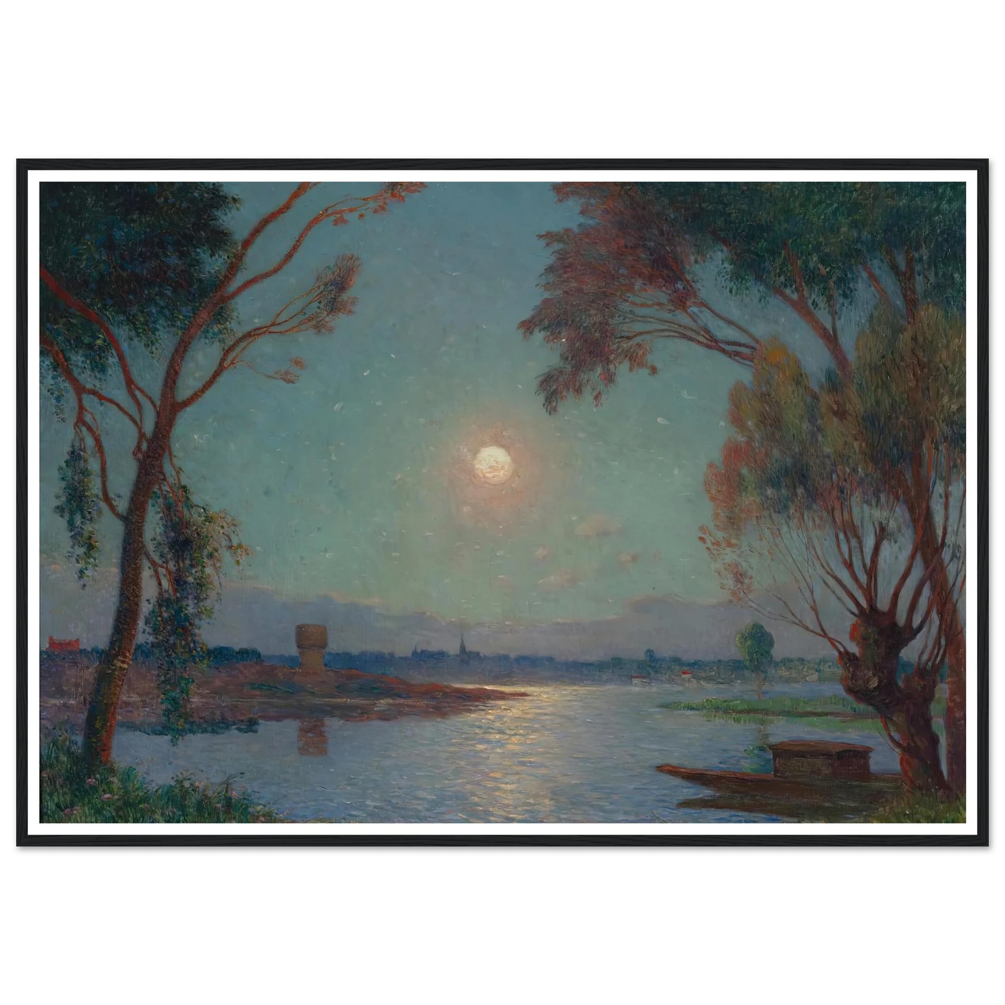 Banks of the Loire in Moonlight Art Print | Ferdinand du Puigaudeau - Framed Poster - 30x40 cm / 12x16″ - Black frame