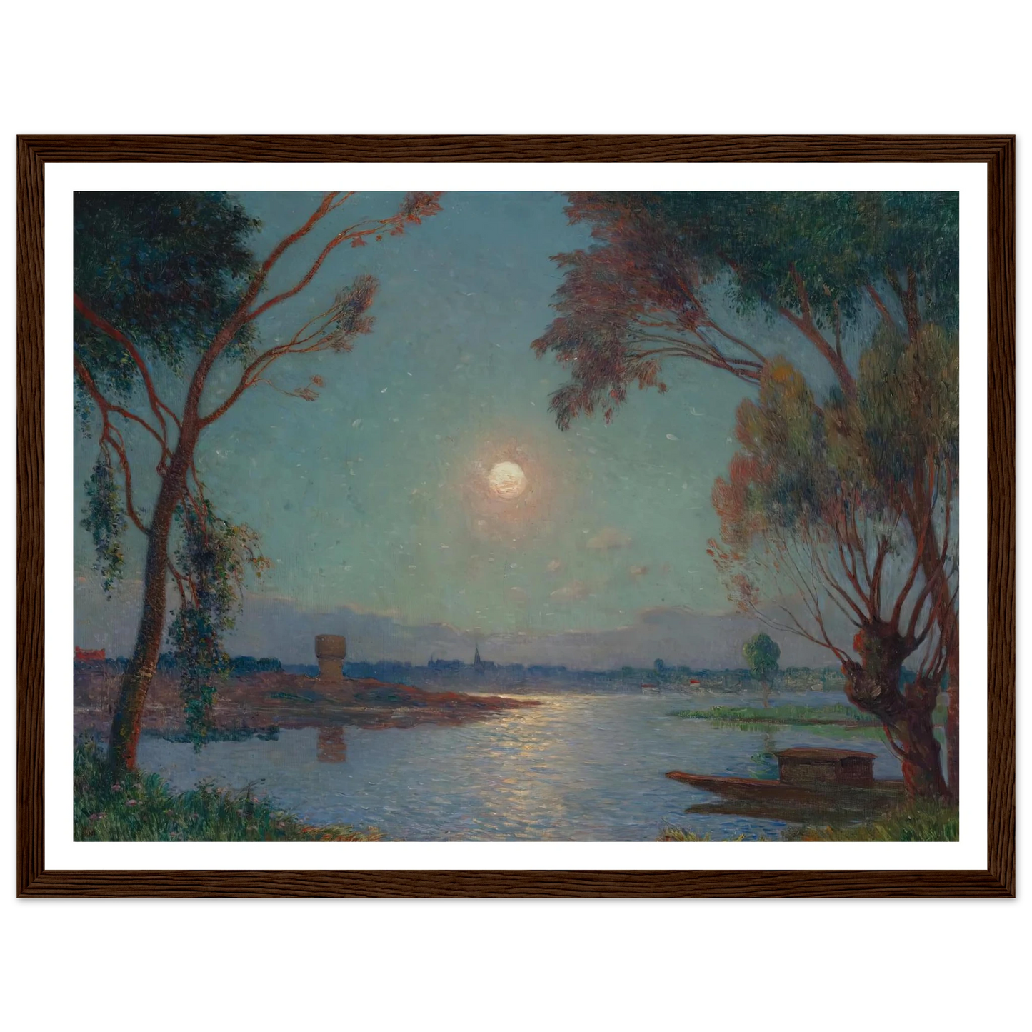 Banks of the Loire in Moonlight Art Print | Ferdinand du Puigaudeau - Framed Poster - 30x40 cm / 12x16″ - Black frame