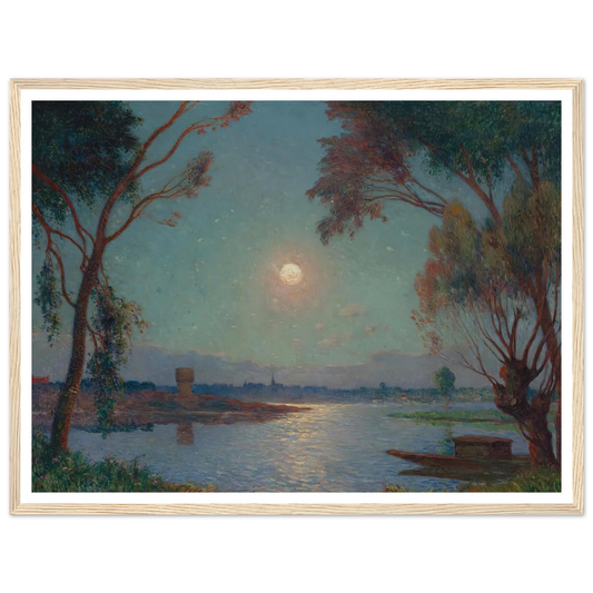 Banks of the Loire in Moonlight Art Print | Ferdinand du Puigaudeau - Framed Poster - 30x40 cm / 12x16″ - Black frame