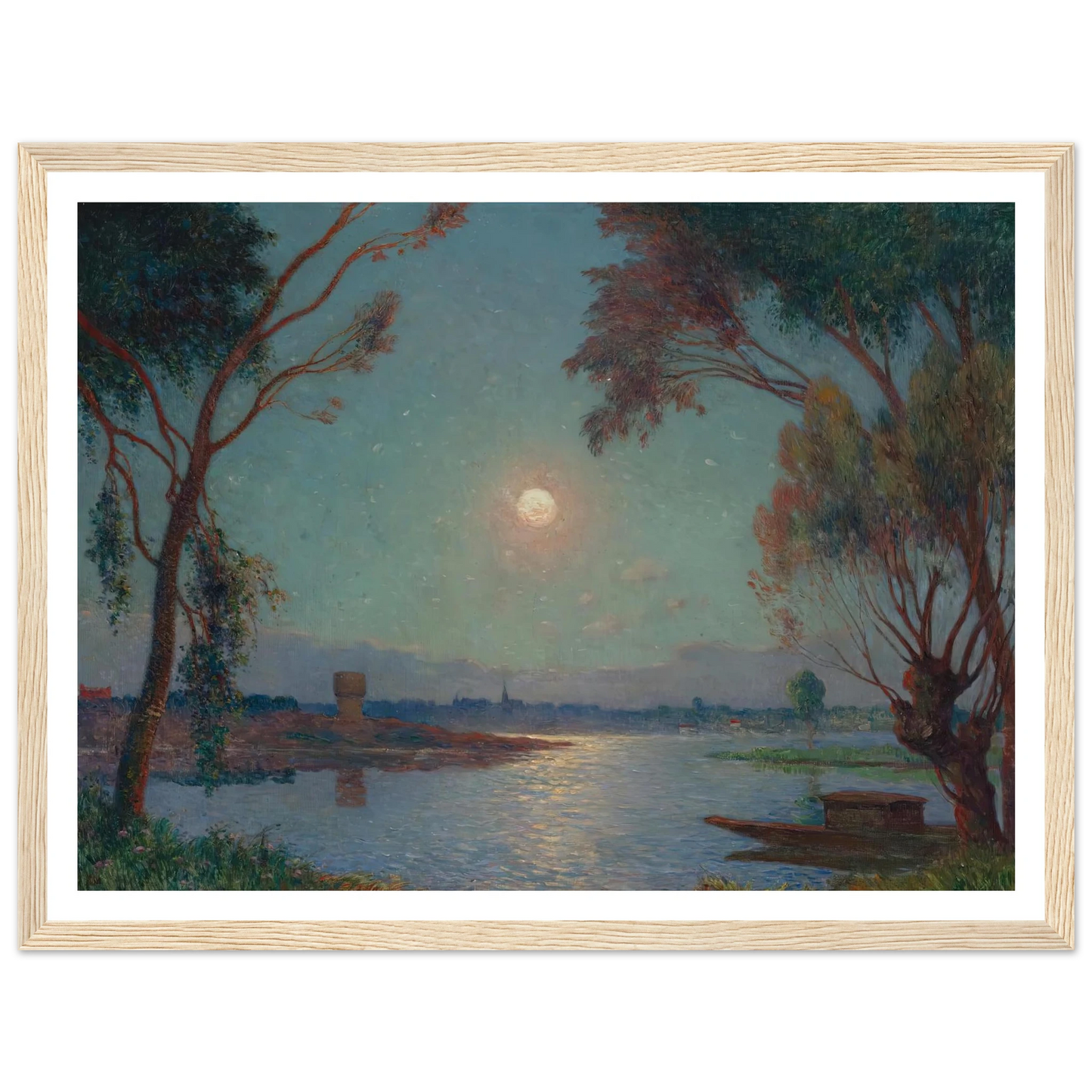 Banks of the Loire in Moonlight Art Print | Ferdinand du Puigaudeau - Framed Poster - 30x40 cm / 12x16″ - Black frame