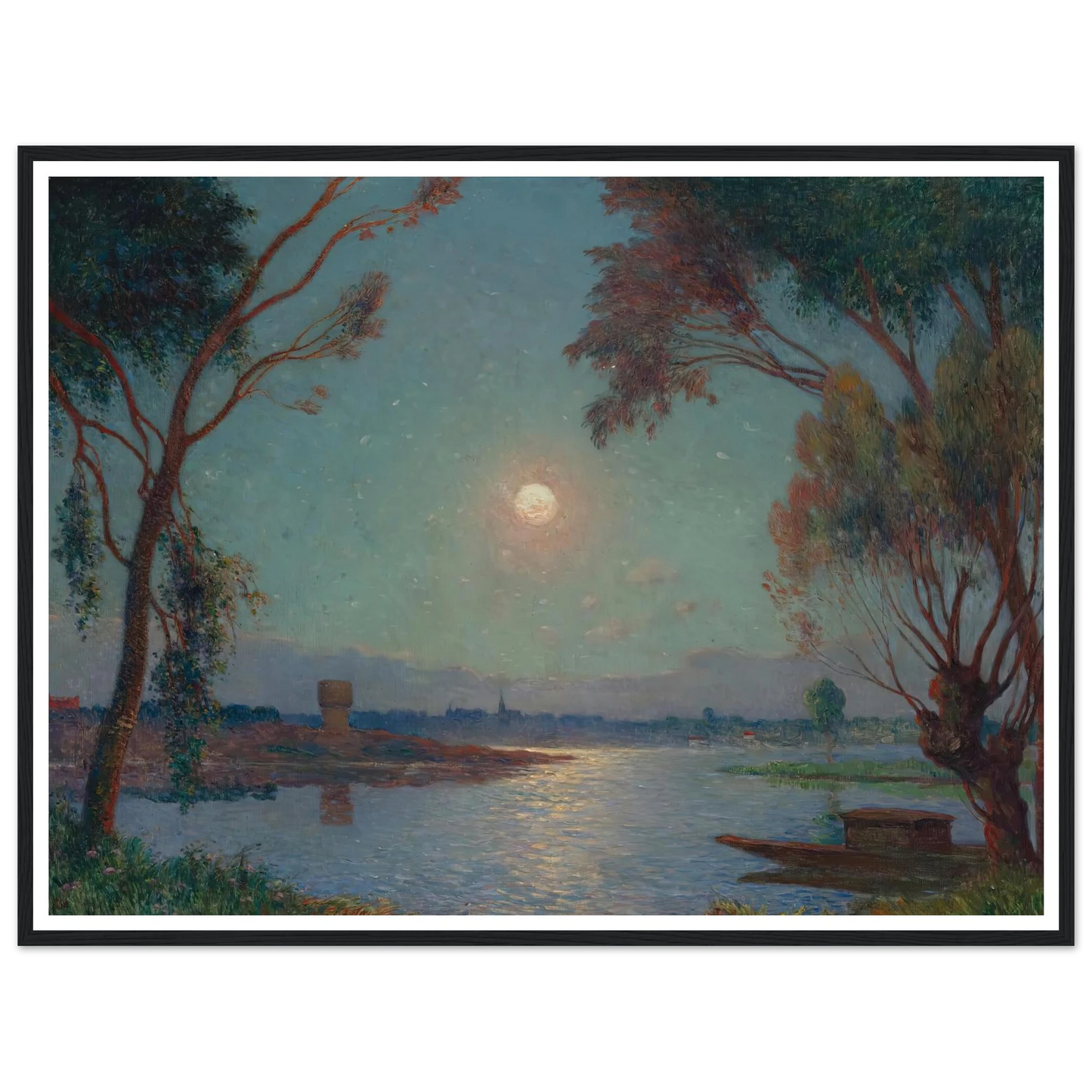 Banks of the Loire in Moonlight Art Print | Ferdinand du Puigaudeau - Framed Poster - 30x40 cm / 12x16″ - Black frame