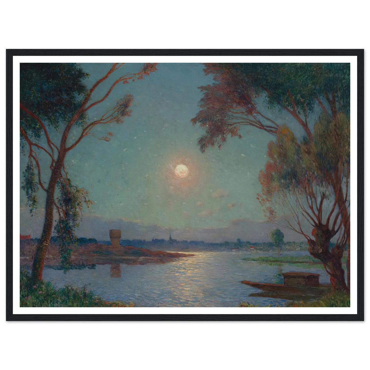 Banks of the Loire in Moonlight Art Print | Ferdinand du Puigaudeau - Framed Poster - 30x40 cm / 12x16″ - Black frame