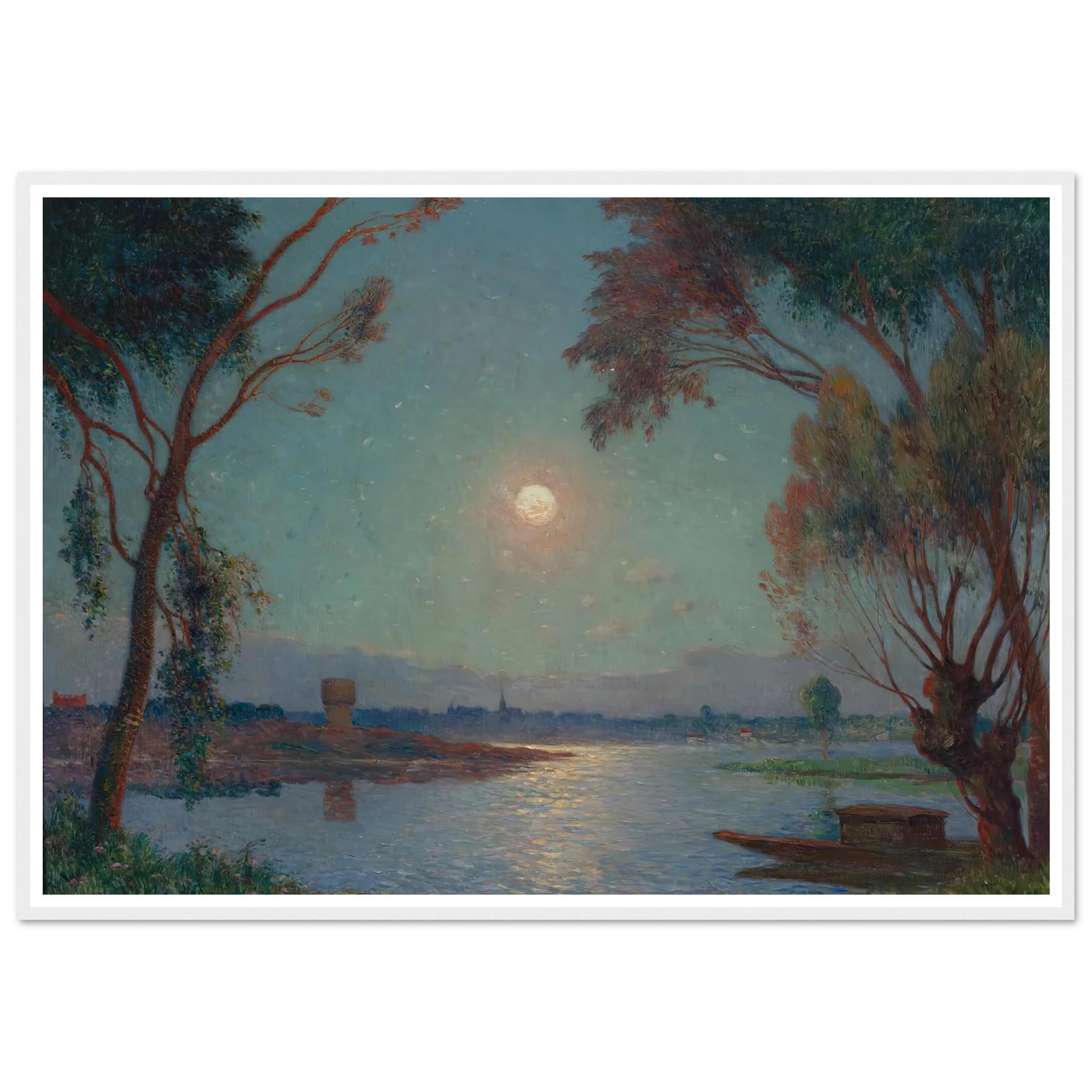 Banks of the Loire in Moonlight Art Print | Ferdinand du Puigaudeau - Framed Poster - 30x40 cm / 12x16″ - Black frame