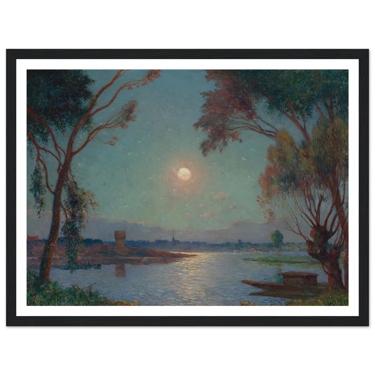 Banks of the Loire in Moonlight Art Print | Ferdinand du Puigaudeau - Framed Poster - 30x40 cm / 12x16″ - Black frame