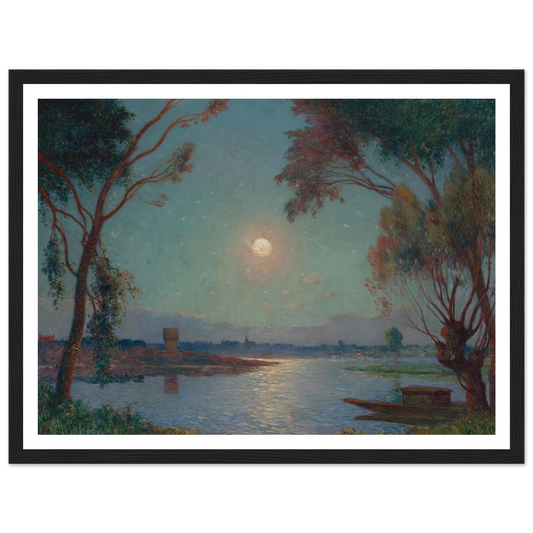 Banks of the Loire in Moonlight Art Print | Ferdinand du Puigaudeau - Framed Poster - 30x40 cm / 12x16″ - Black frame