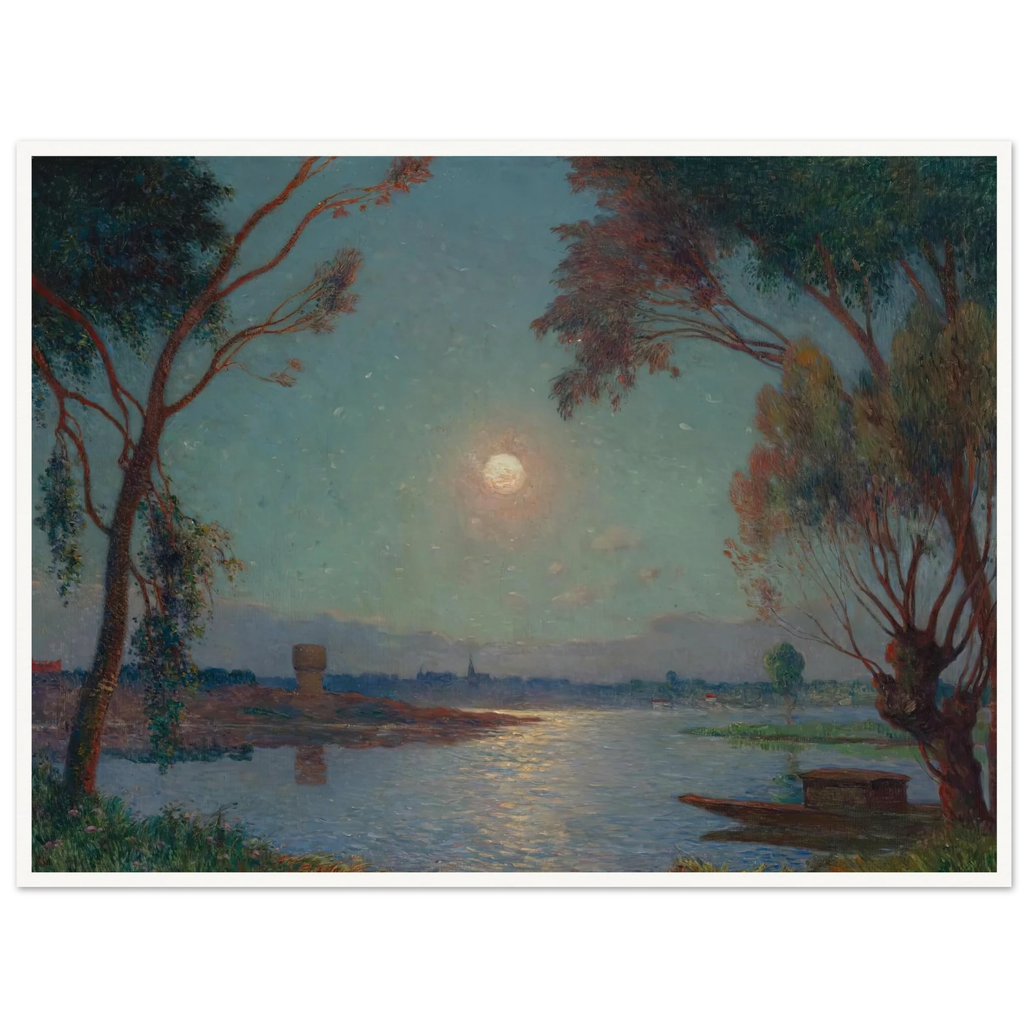 Banks of the Loire in Moonlight Art Print | Ferdinand du Puigaudeau - Framed Poster - 30x40 cm / 12x16″ - Black frame