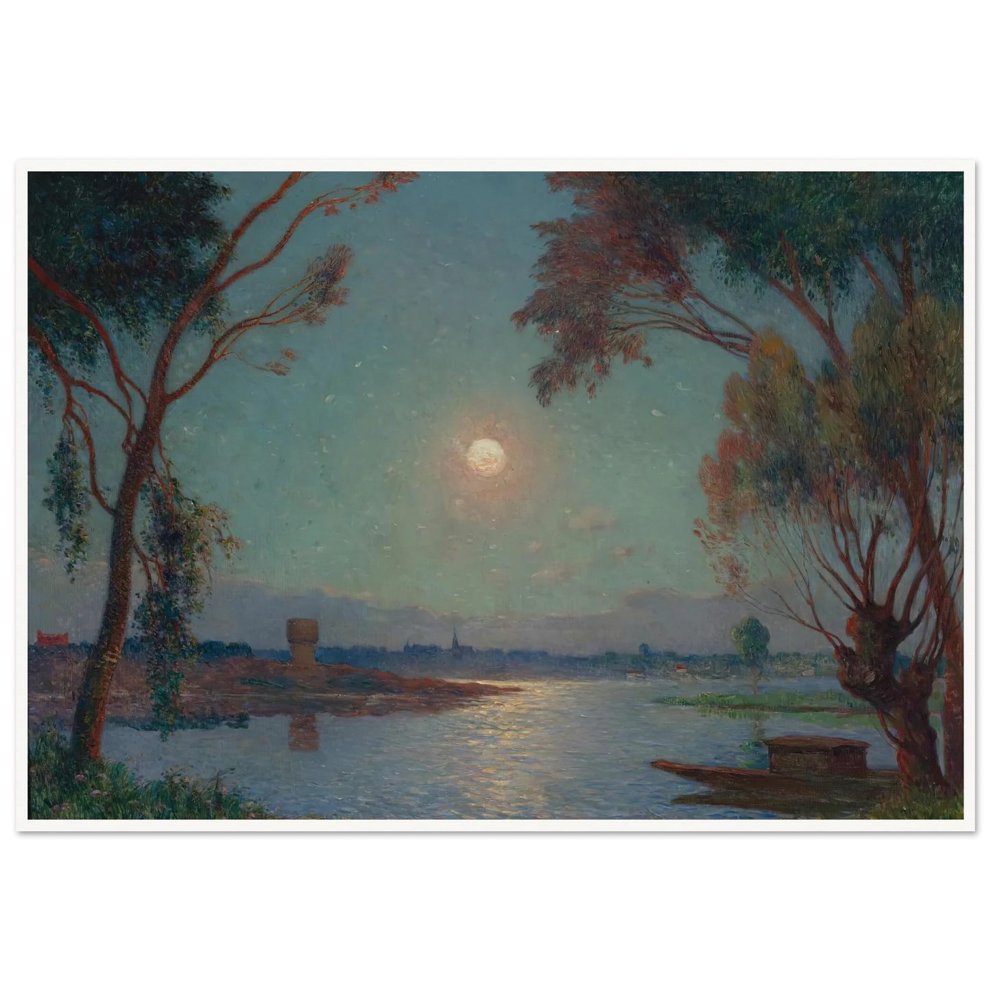 Banks of the Loire in Moonlight Art Print | Ferdinand du Puigaudeau - Framed Poster - 30x40 cm / 12x16″ - Black frame