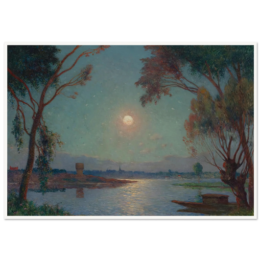 Banks of the Loire in Moonlight Art Print | Ferdinand du Puigaudeau - Framed Poster - 30x40 cm / 12x16″ - Black frame