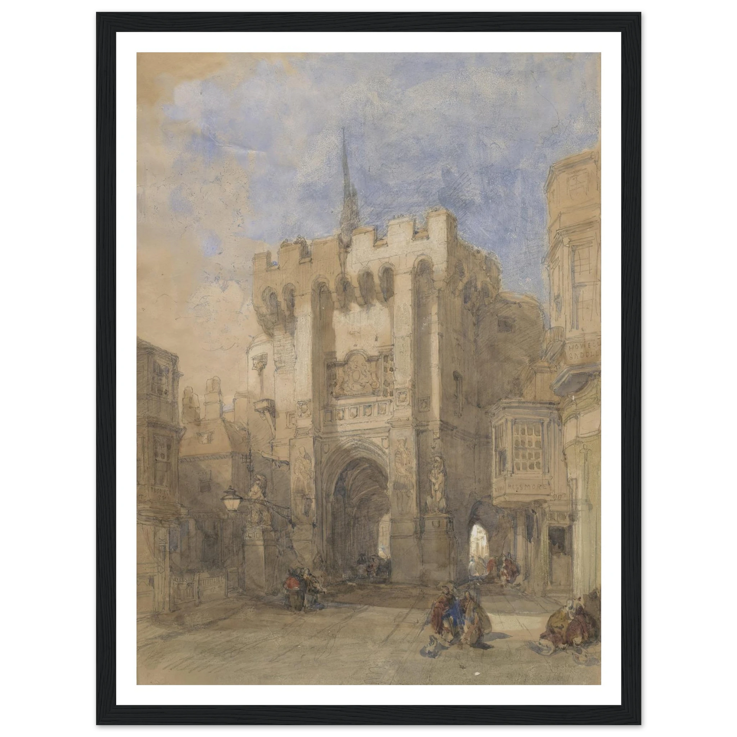Bargate, Southampton (1828) Art Print | David Roberts - Framed Poster - 30x40 cm / 12x16″ - Black frame