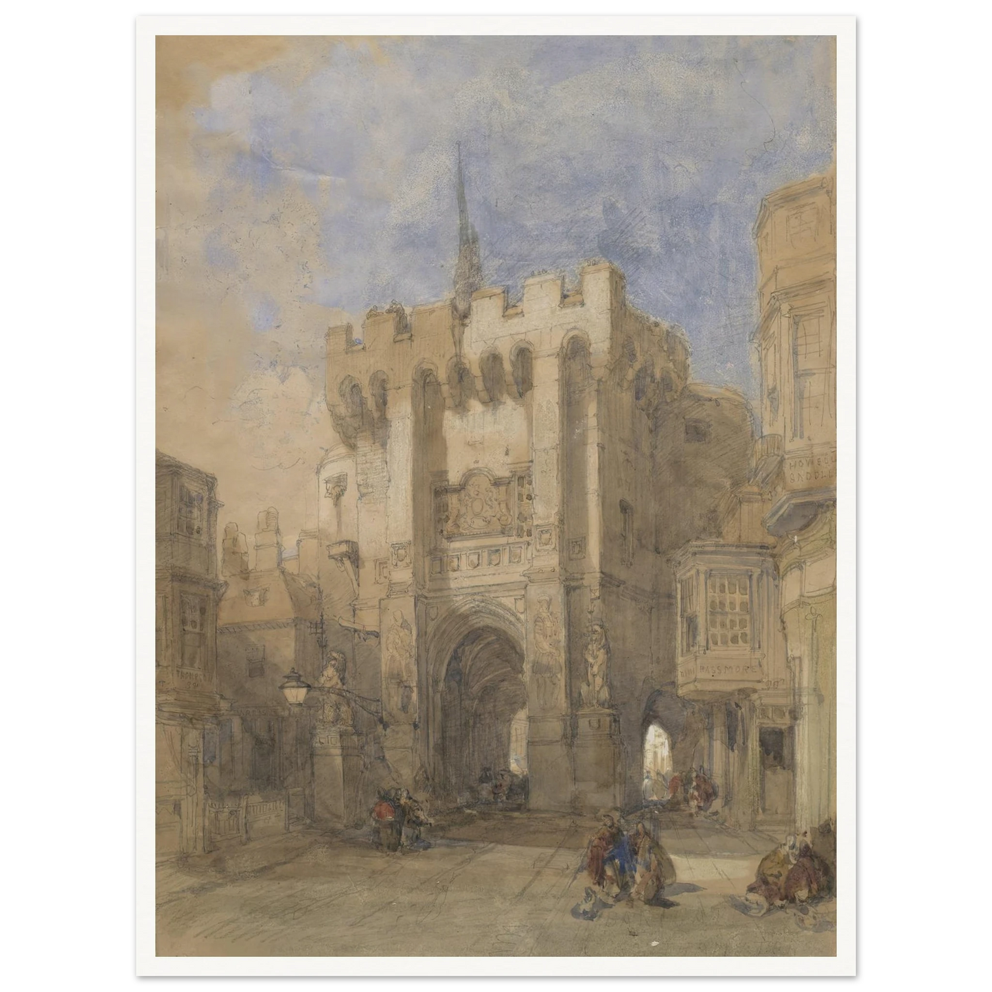 Bargate, Southampton (1828) Art Print | David Roberts - Framed Poster - 30x40 cm / 12x16″ - Black frame