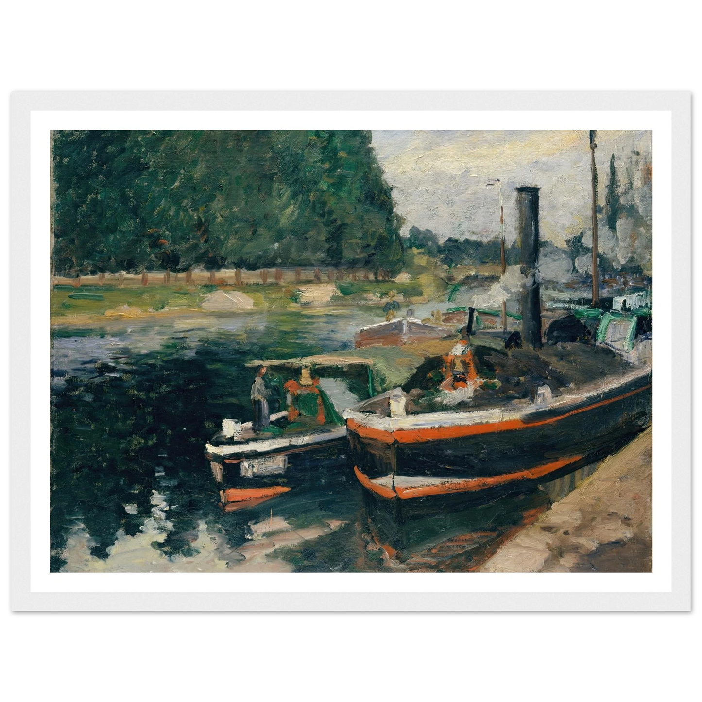 Barges at Pontoise (1876) Art Print | Camille Pissarro - Framed Poster - 30x40 cm / 12x16″ - Black frame