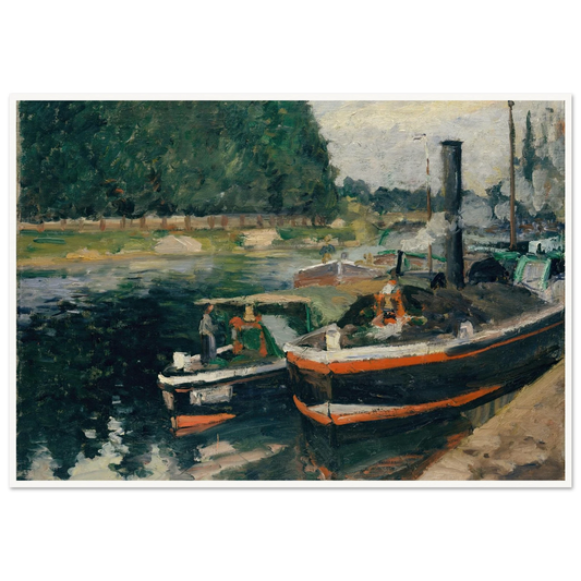 Barges at Pontoise (1876) Art Print | Camille Pissarro - Framed Poster - 30x40 cm / 12x16″ - Black frame