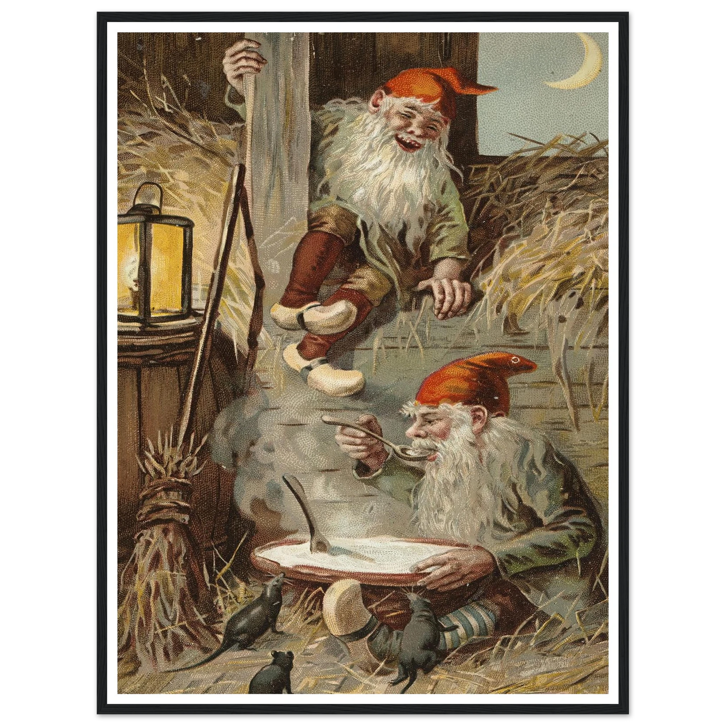 Barn Gnomes Winter Supper - Framed Poster - 30x40 cm / 12x16″ - Black frame