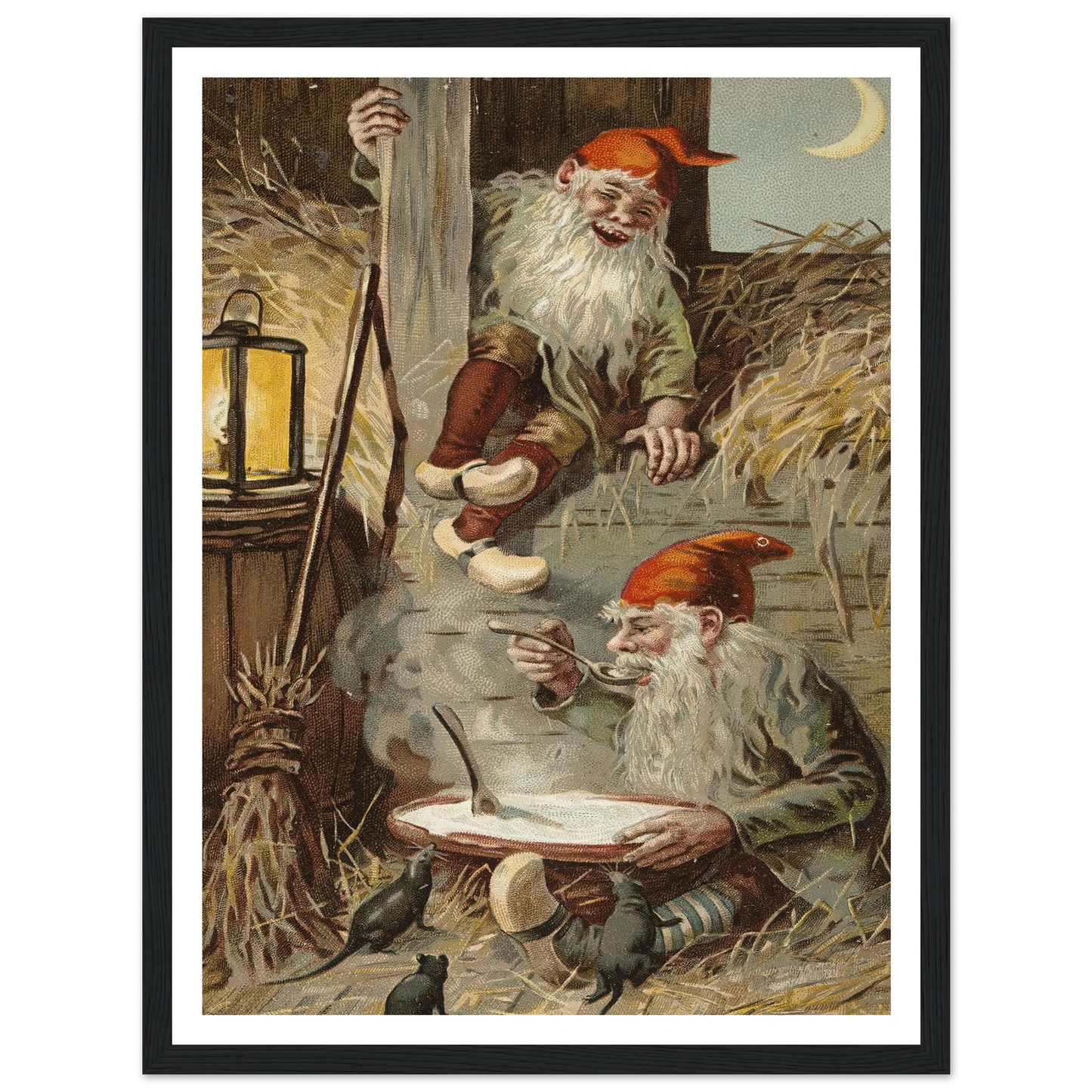 Barn Gnomes Winter Supper - Framed Poster - 30x40 cm / 12x16″ - Black frame
