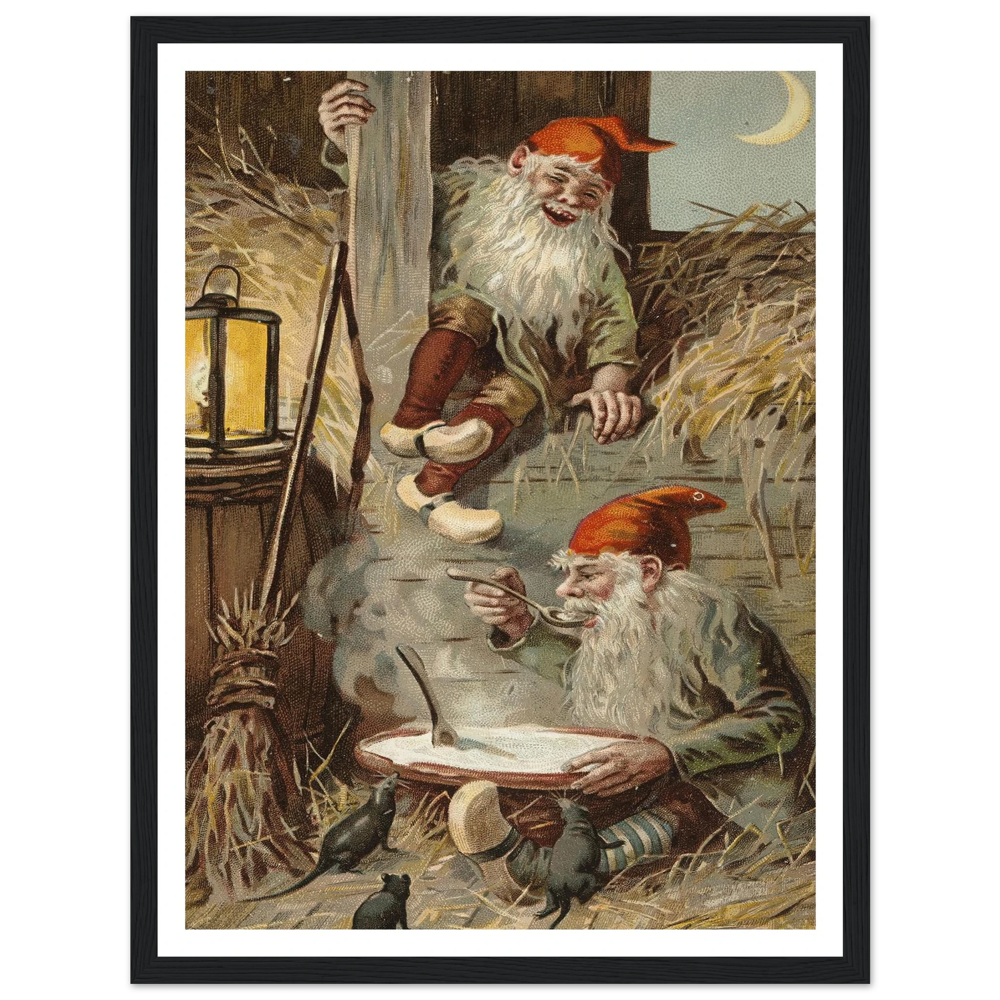 Barn Gnomes Winter Supper - Framed Poster - 30x40 cm / 12x16″ - Black frame