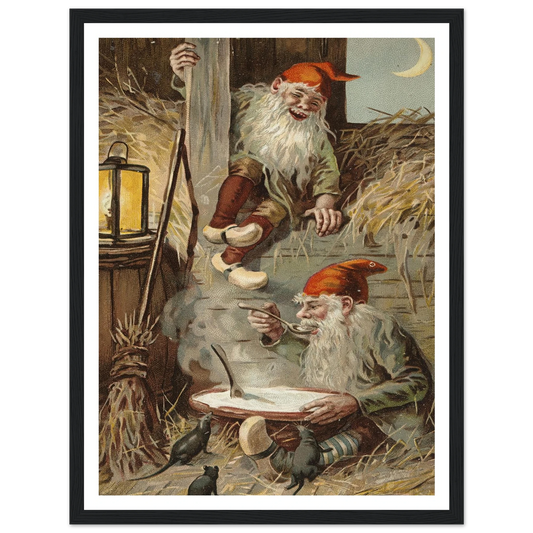 Barn Gnomes Winter Supper - Framed Poster - 30x40 cm / 12x16″ - Black frame
