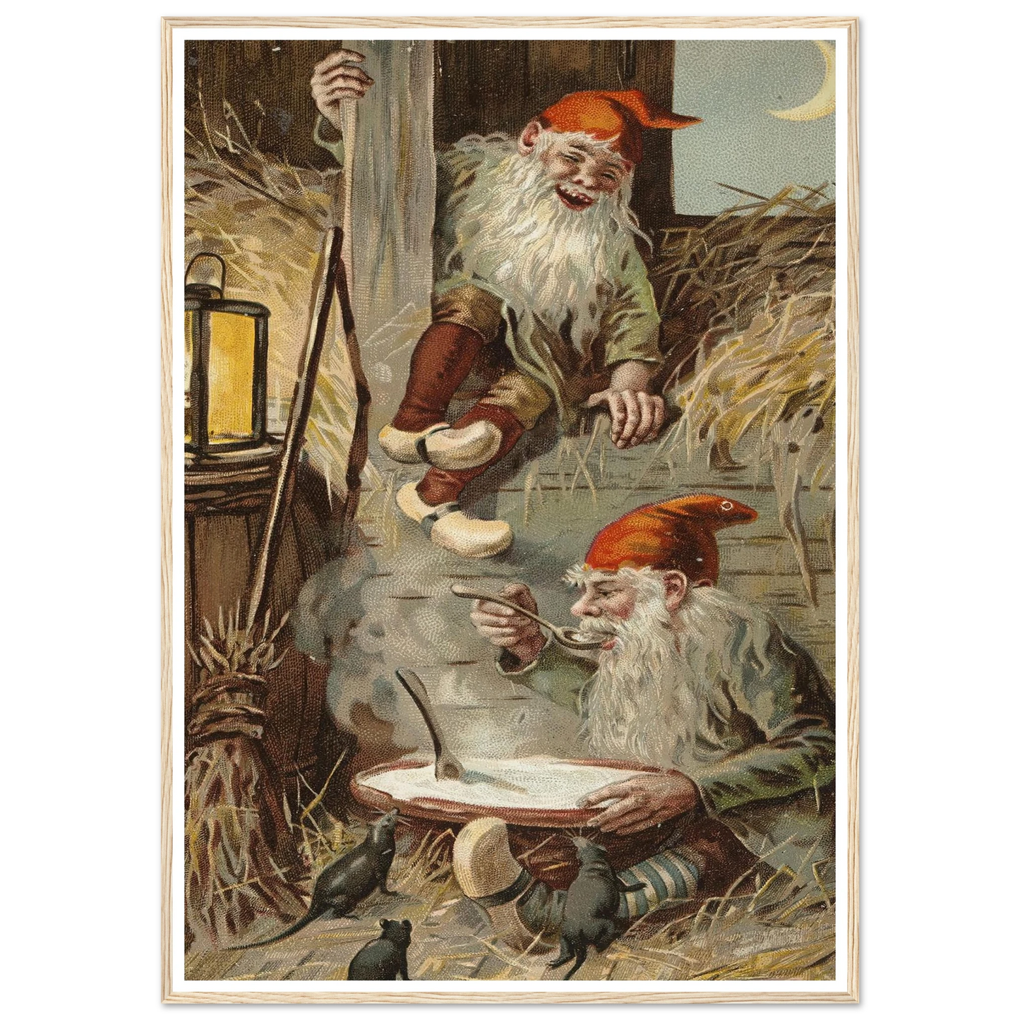 Barn Gnomes Winter Supper - Framed Poster - 30x40 cm / 12x16″ - Black frame