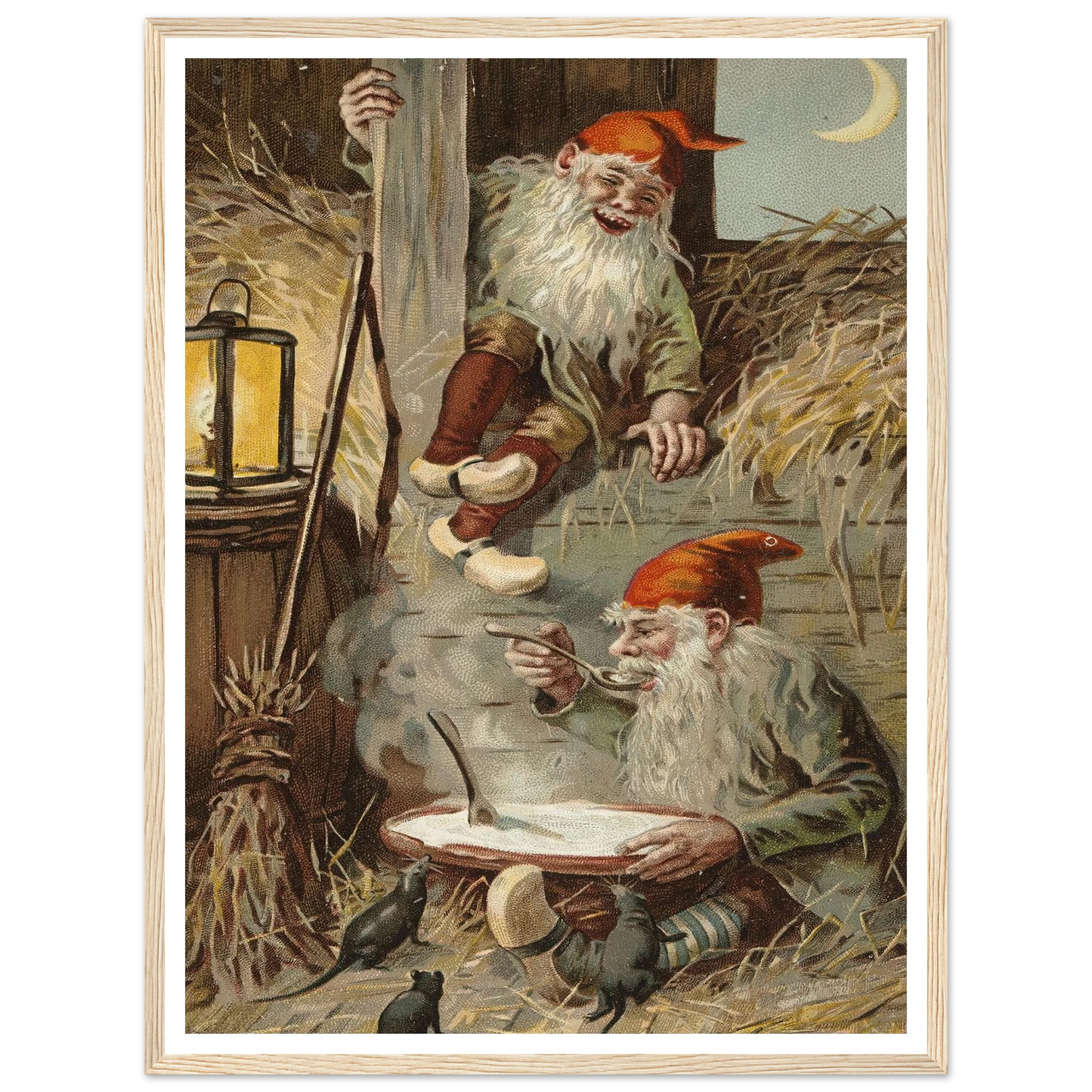 Barn Gnomes Winter Supper - Framed Poster - 30x40 cm / 12x16″ - Black frame