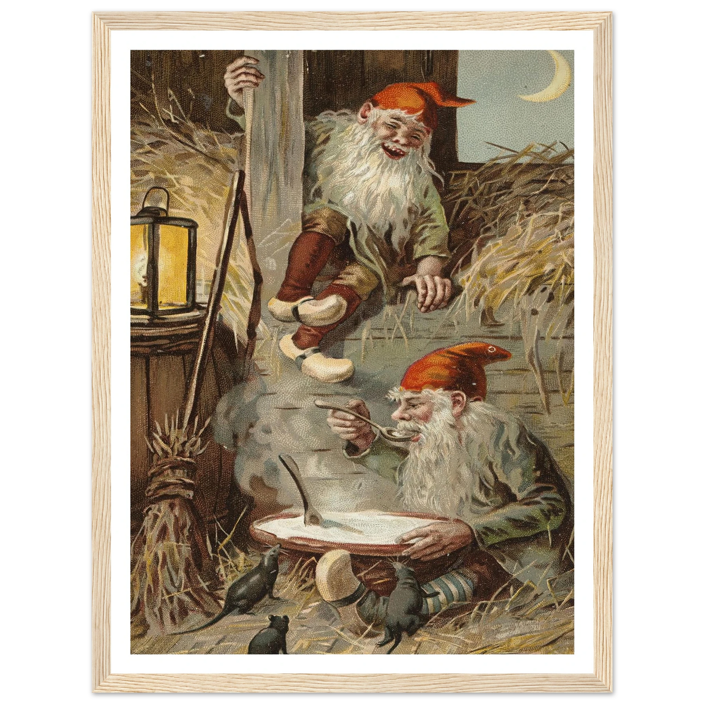 Barn Gnomes Winter Supper - Framed Poster - 30x40 cm / 12x16″ - Black frame