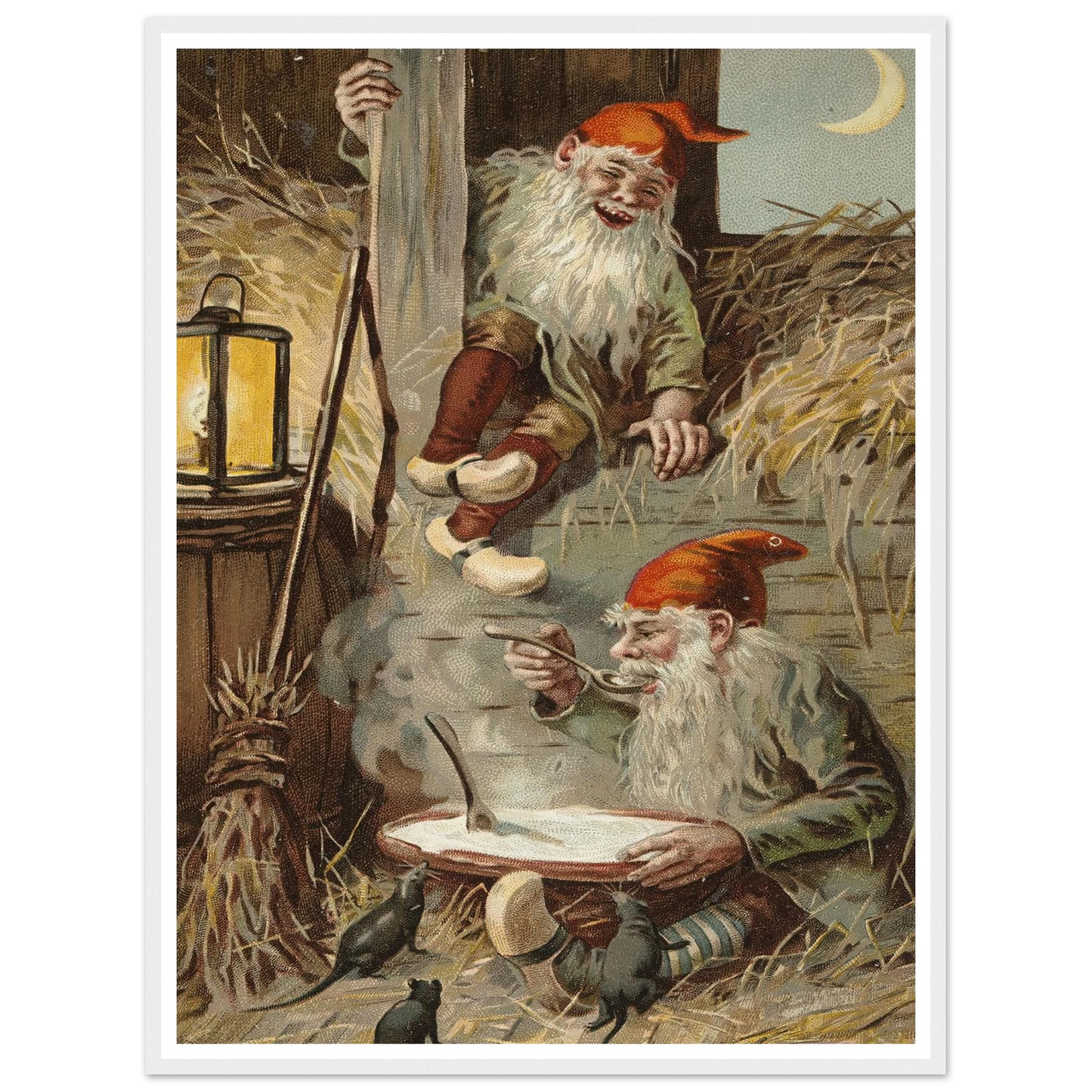 Barn Gnomes Winter Supper - Framed Poster - 30x40 cm / 12x16″ - Black frame