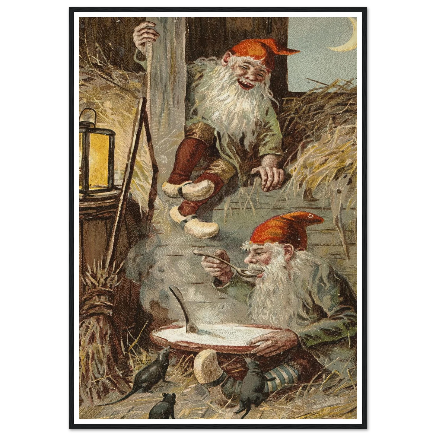 Barn Gnomes Winter Supper - Framed Poster - 30x40 cm / 12x16″ - Black frame