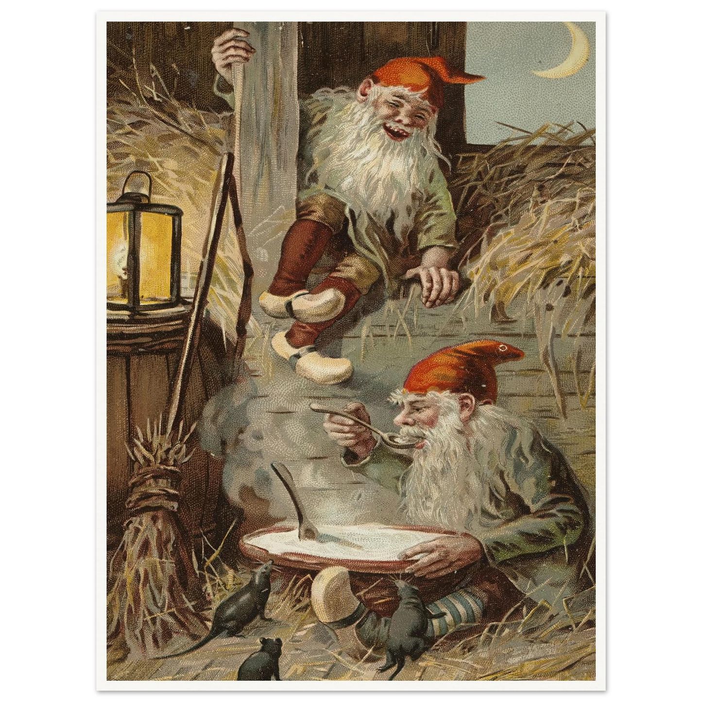 Barn Gnomes Winter Supper - Framed Poster - 30x40 cm / 12x16″ - Black frame