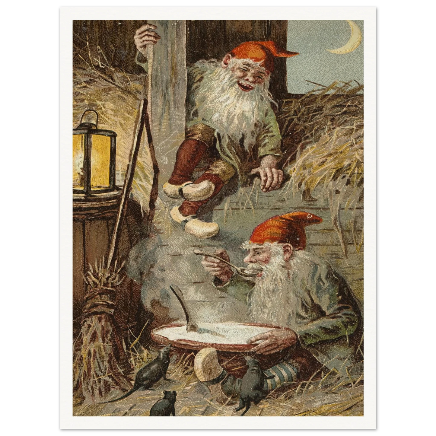 Barn Gnomes Winter Supper - Framed Poster - 30x40 cm / 12x16″ - Black frame