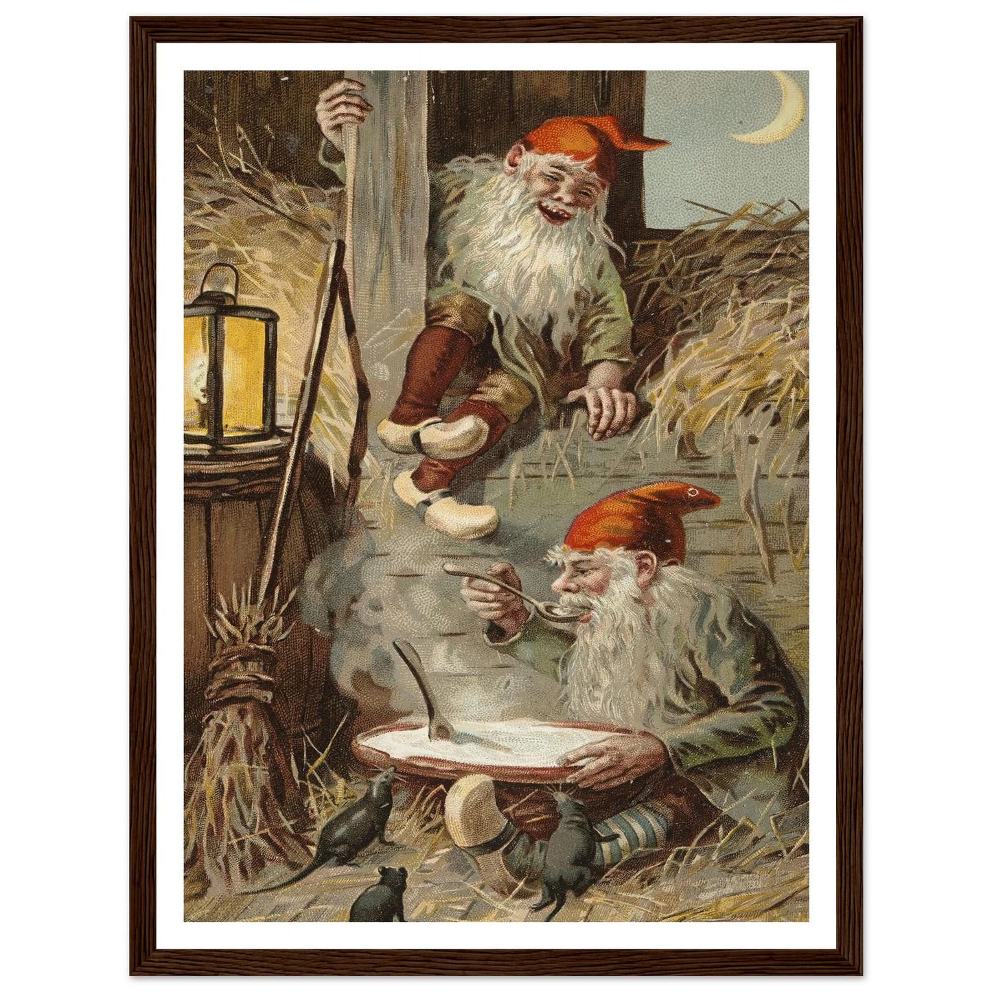 Barn Gnomes Winter Supper - Framed Poster - 30x40 cm / 12x16″ - Black frame
