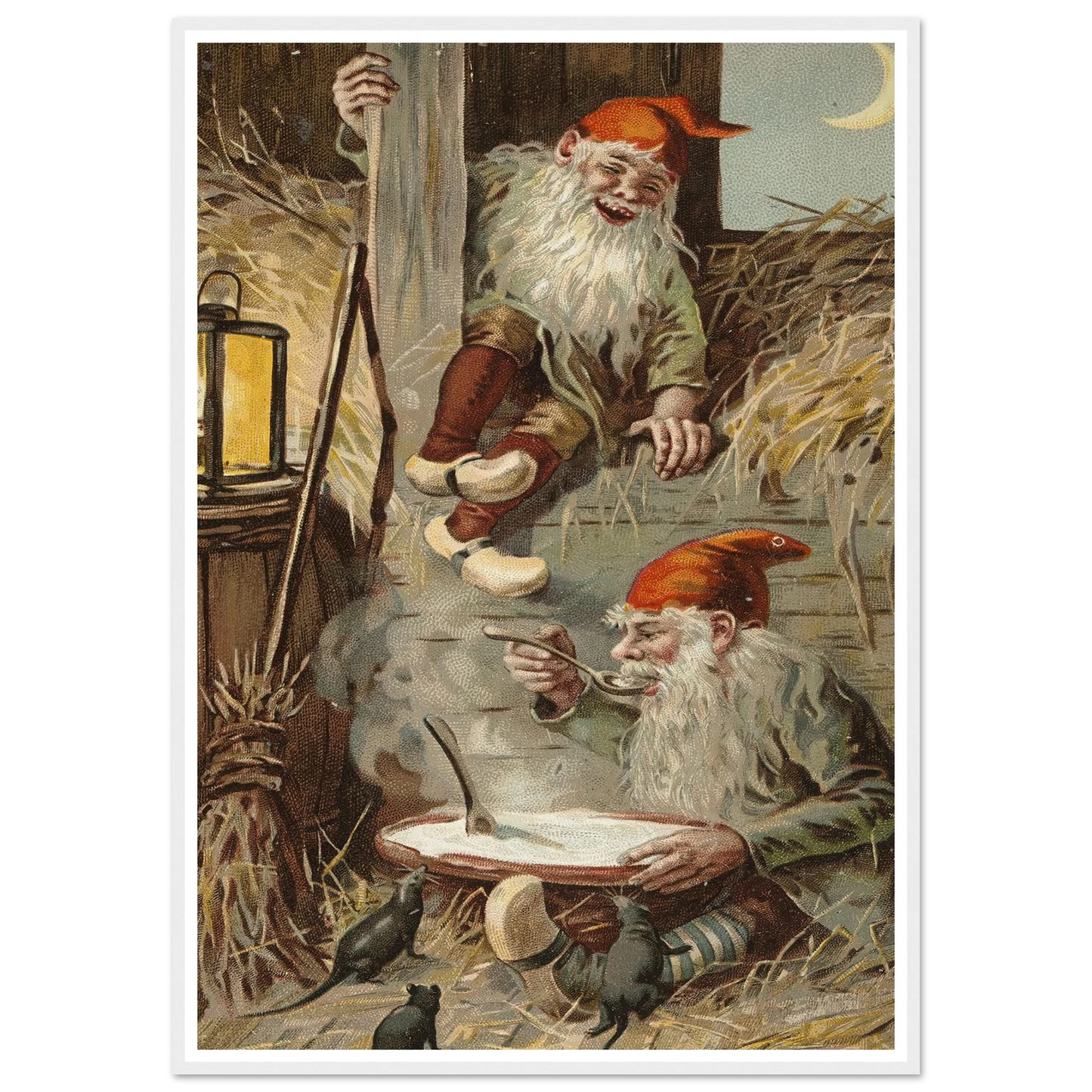 Barn Gnomes Winter Supper - Framed Poster - 30x40 cm / 12x16″ - Black frame