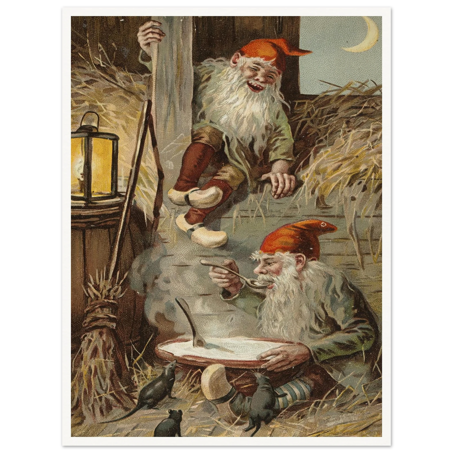 Barn Gnomes Winter Supper - Framed Poster - 30x40 cm / 12x16″ - Black frame