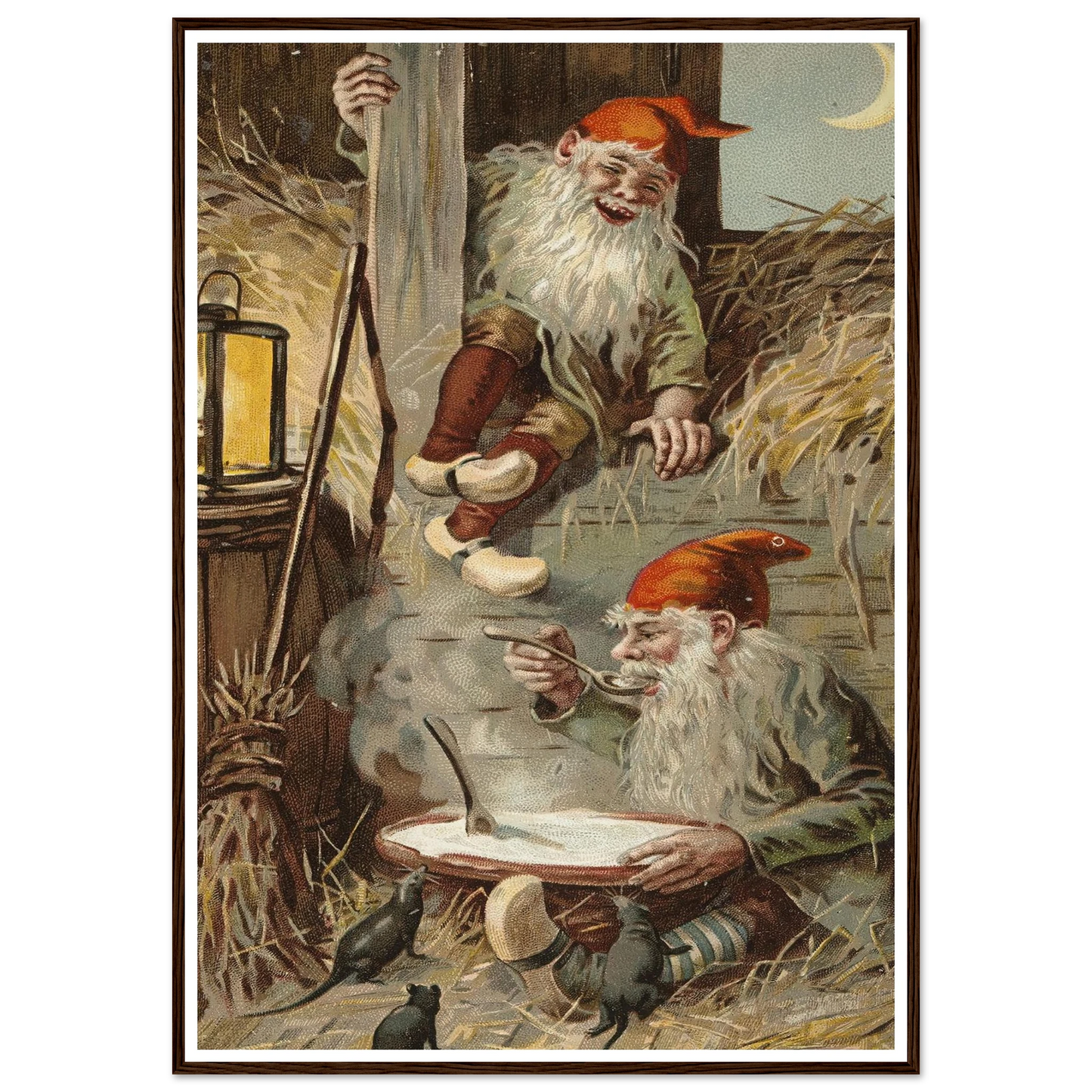 Barn Gnomes Winter Supper - Framed Poster - 30x40 cm / 12x16″ - Black frame