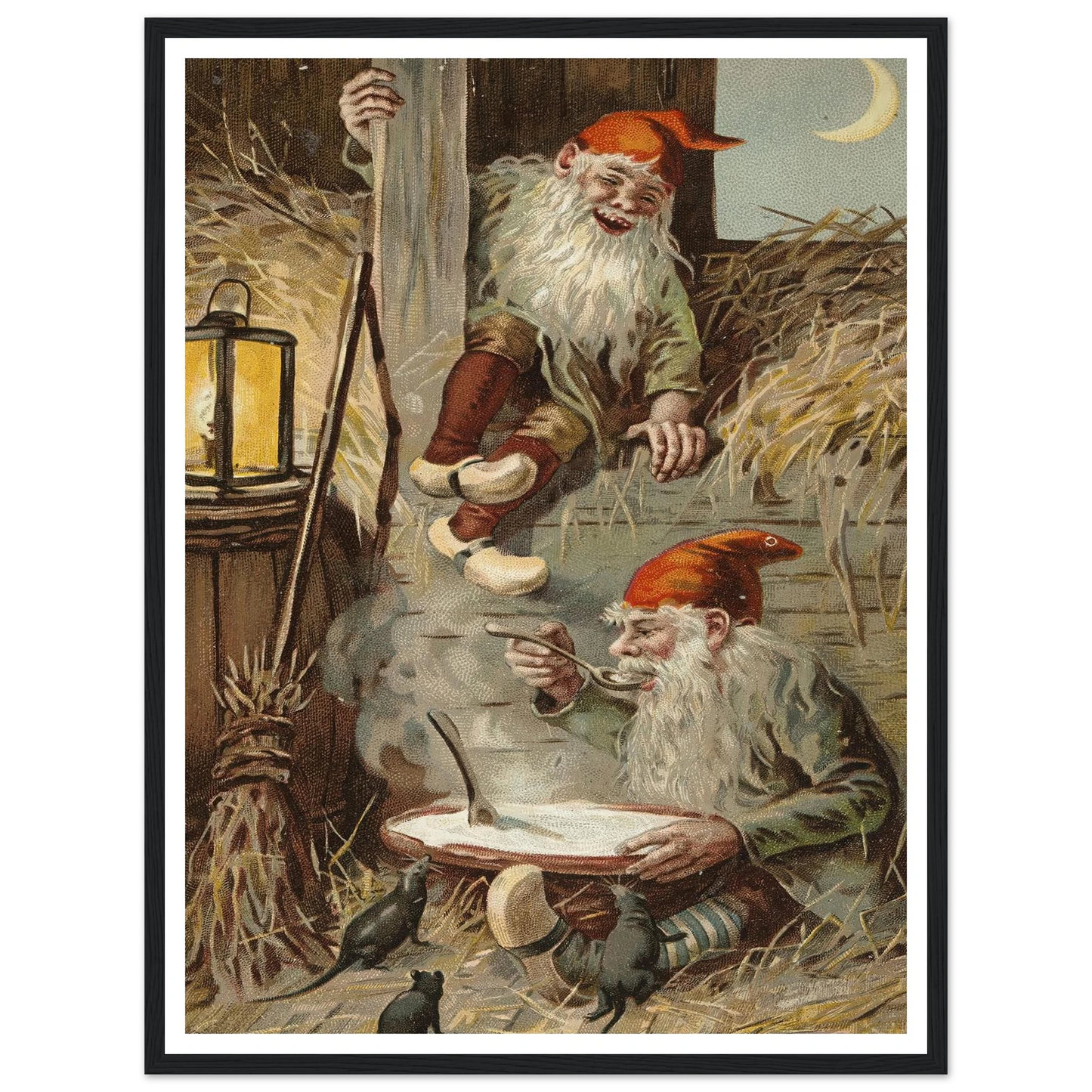 Barn Gnomes Winter Supper - Framed Poster - 30x40 cm / 12x16″ - Black frame