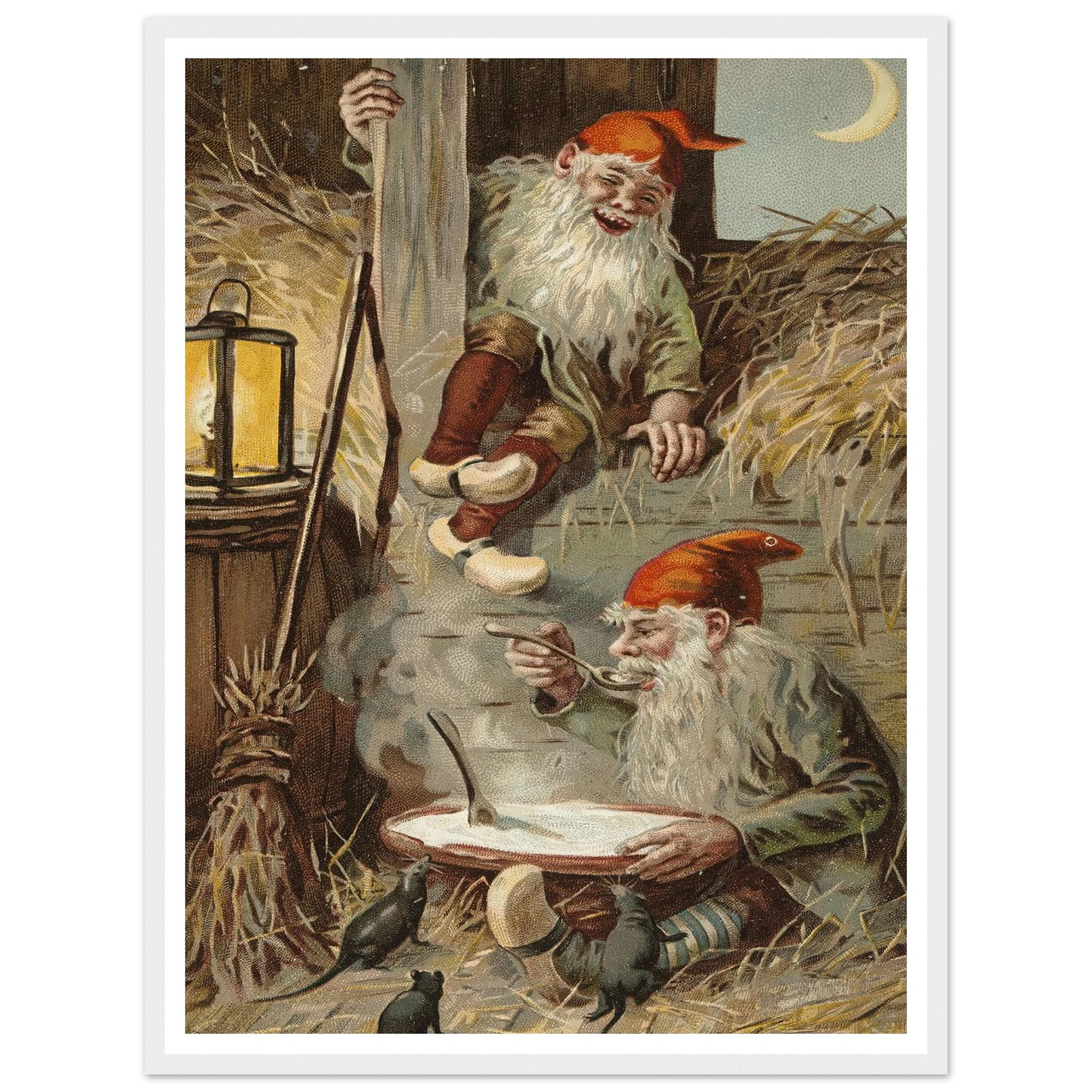 Barn Gnomes Winter Supper - Framed Poster - 30x40 cm / 12x16″ - Black frame