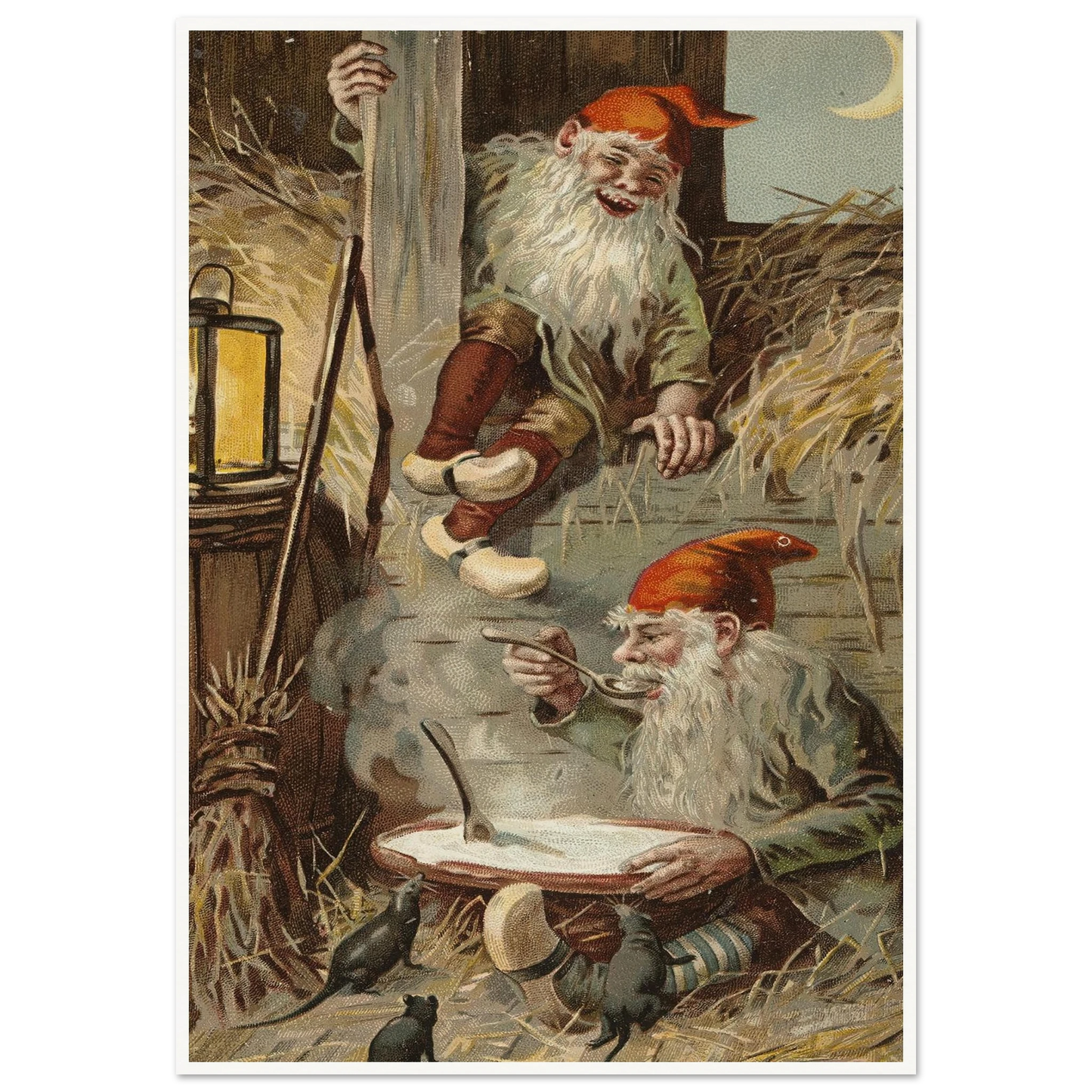 Barn Gnomes Winter Supper - Framed Poster - 30x40 cm / 12x16″ - Black frame