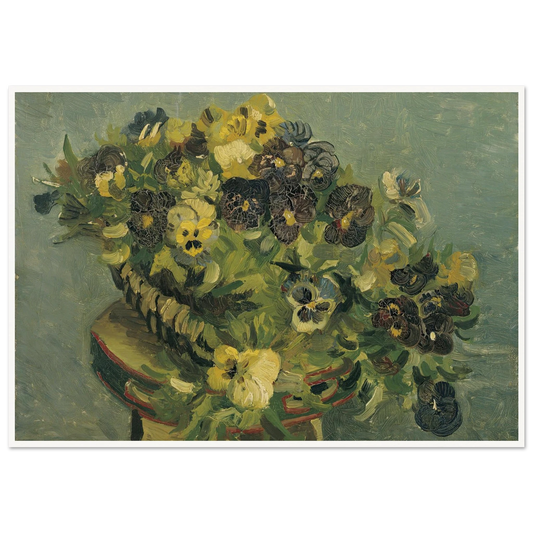 Basket of pansies on a small table (1887) Art Print | Vincent van Gogh - Framed Poster - 30x40 cm / 12x16″ - Black frame