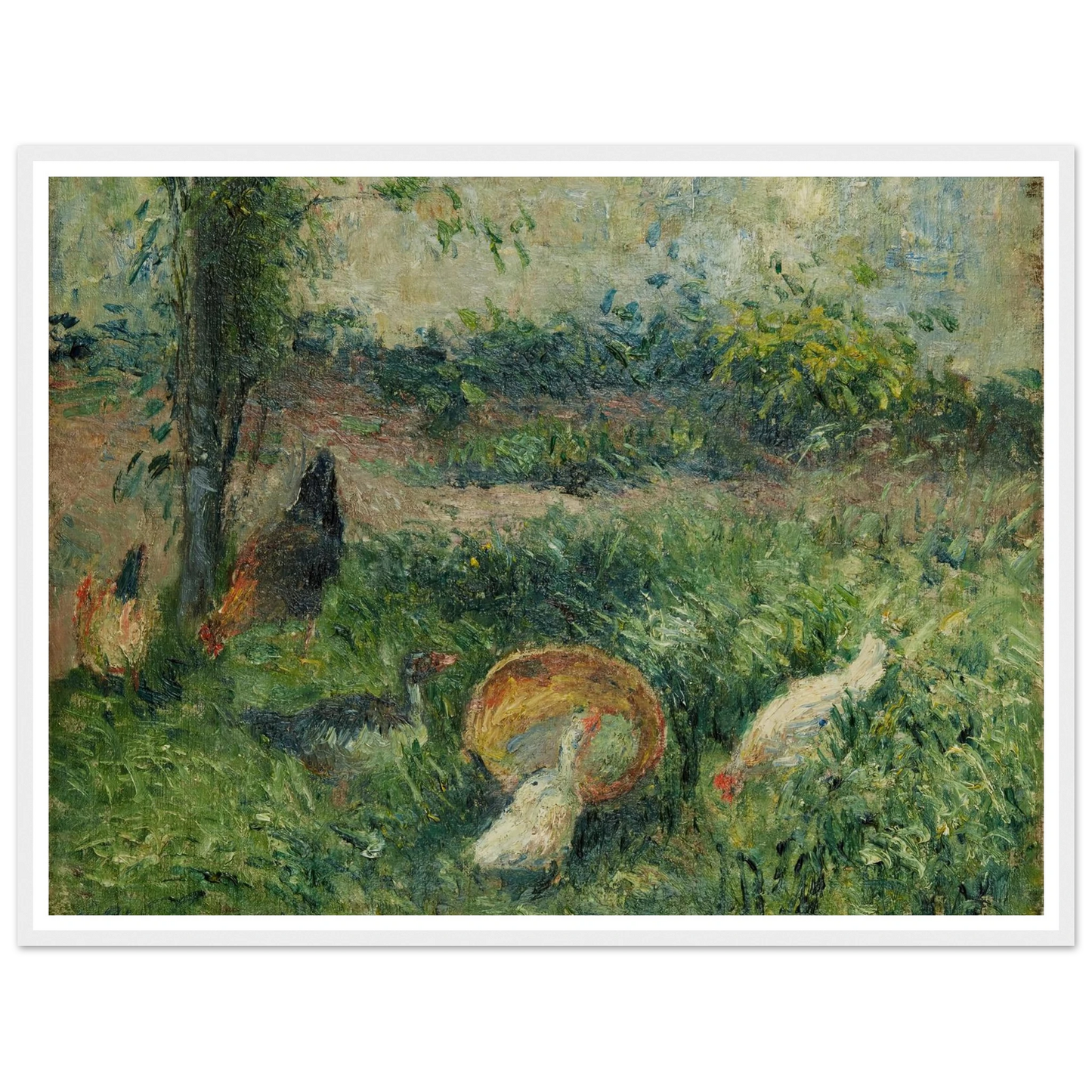 Basse-cour avec poules et canards (1876) Art Print | Camille Pissarro - Framed Poster - 30x40 cm / 12x16″ - Black frame