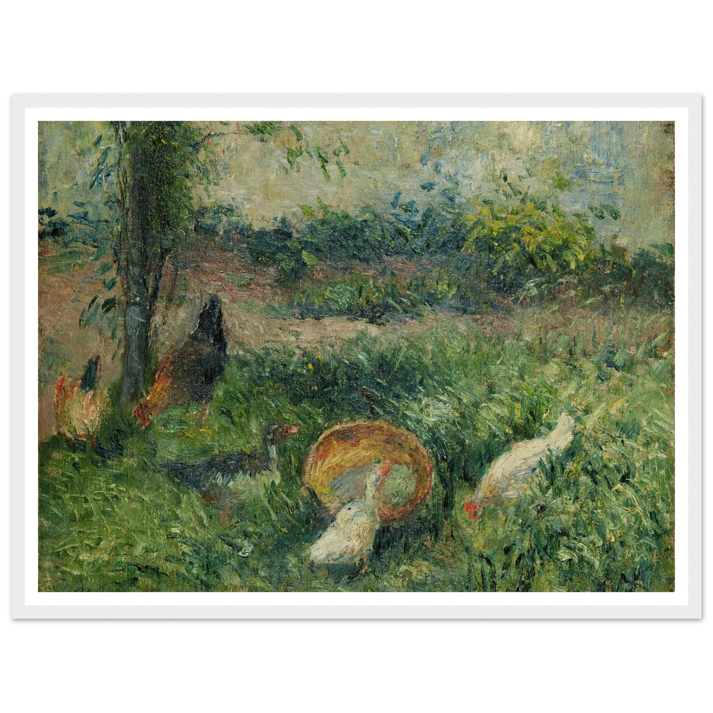 Basse-cour avec poules et canards (1876) Art Print | Camille Pissarro - Framed Poster - 30x40 cm / 12x16″ - Black frame