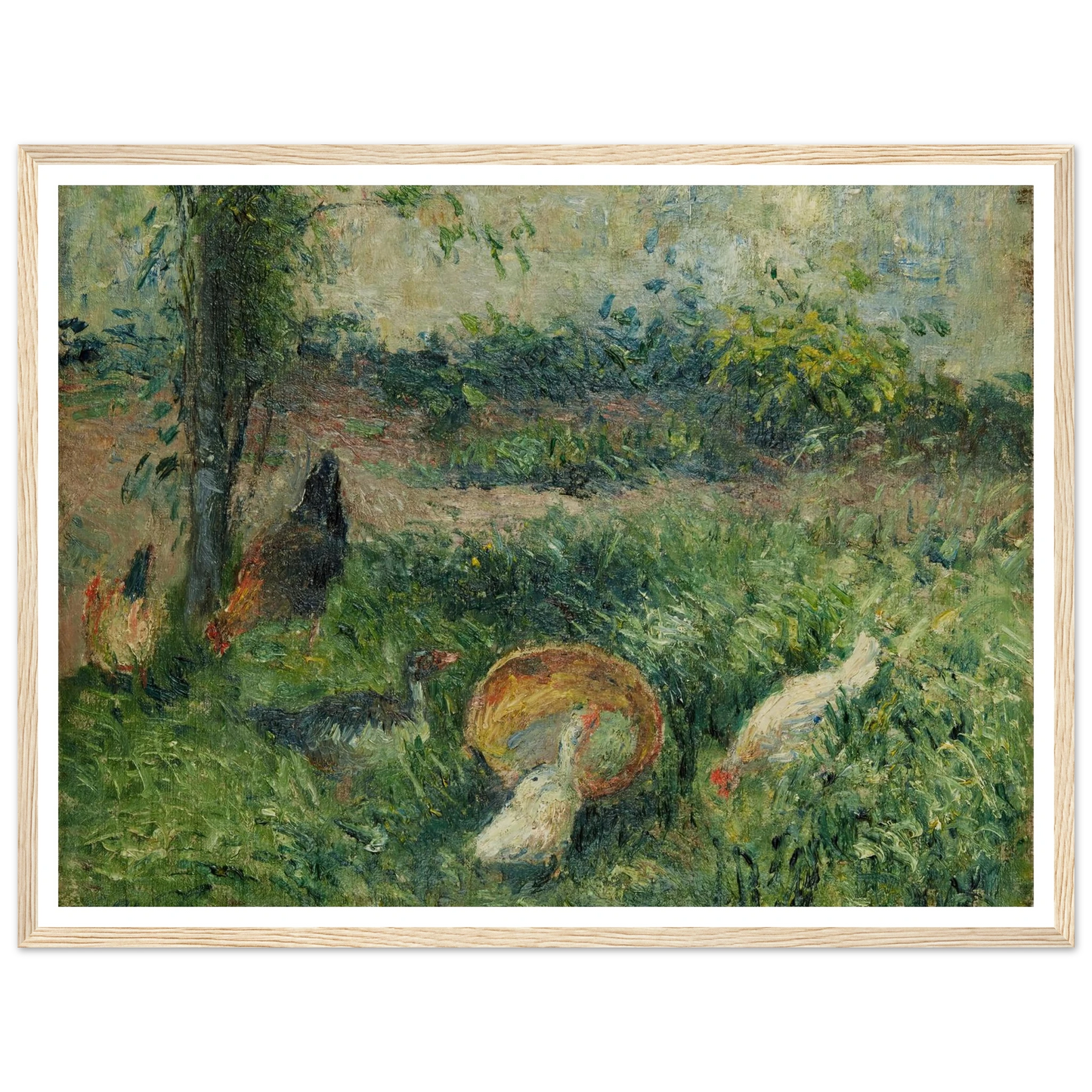 Basse-cour avec poules et canards (1876) Art Print | Camille Pissarro - Framed Poster - 30x40 cm / 12x16″ - Black frame