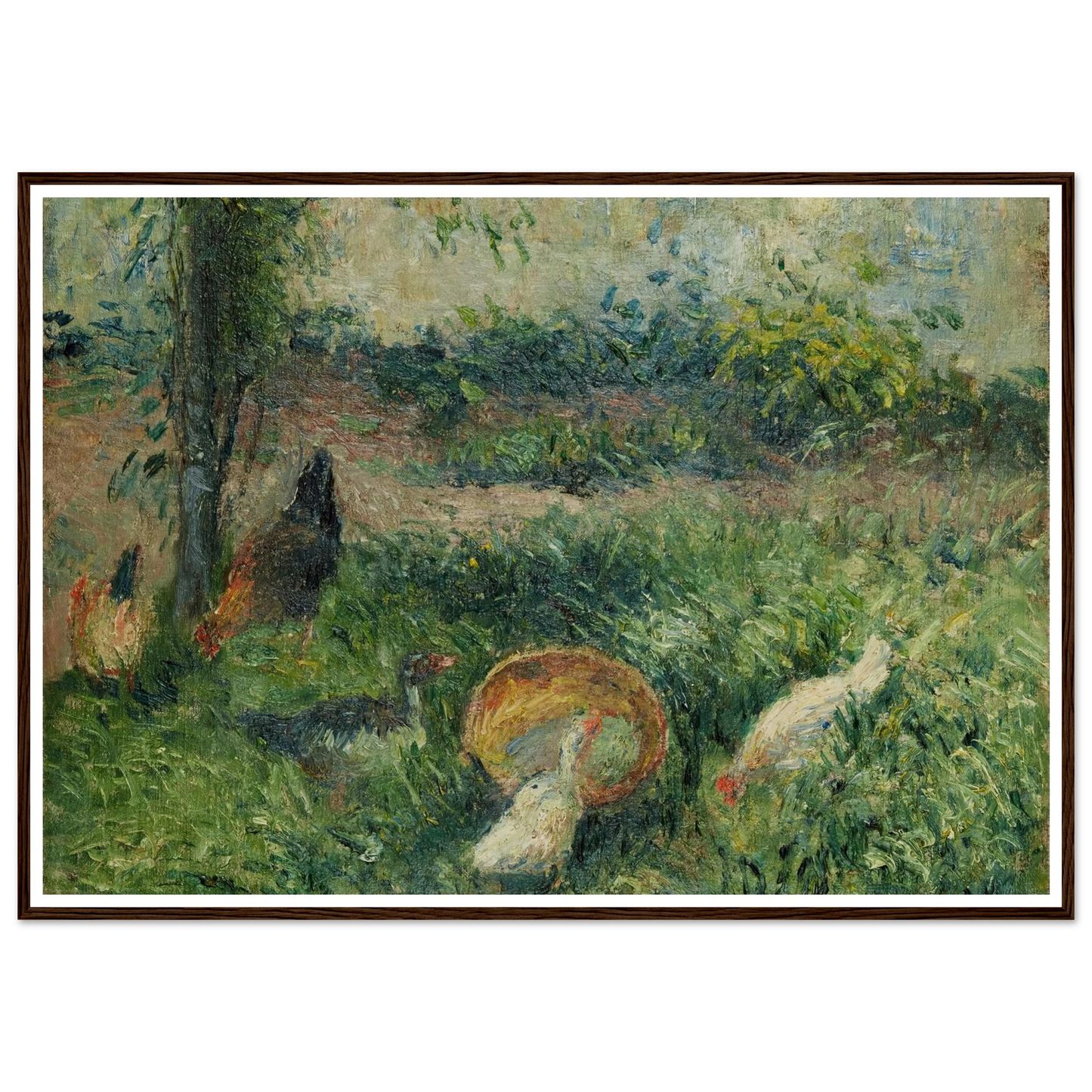 Basse-cour avec poules et canards (1876) Art Print | Camille Pissarro - Framed Poster - 30x40 cm / 12x16″ - Black frame