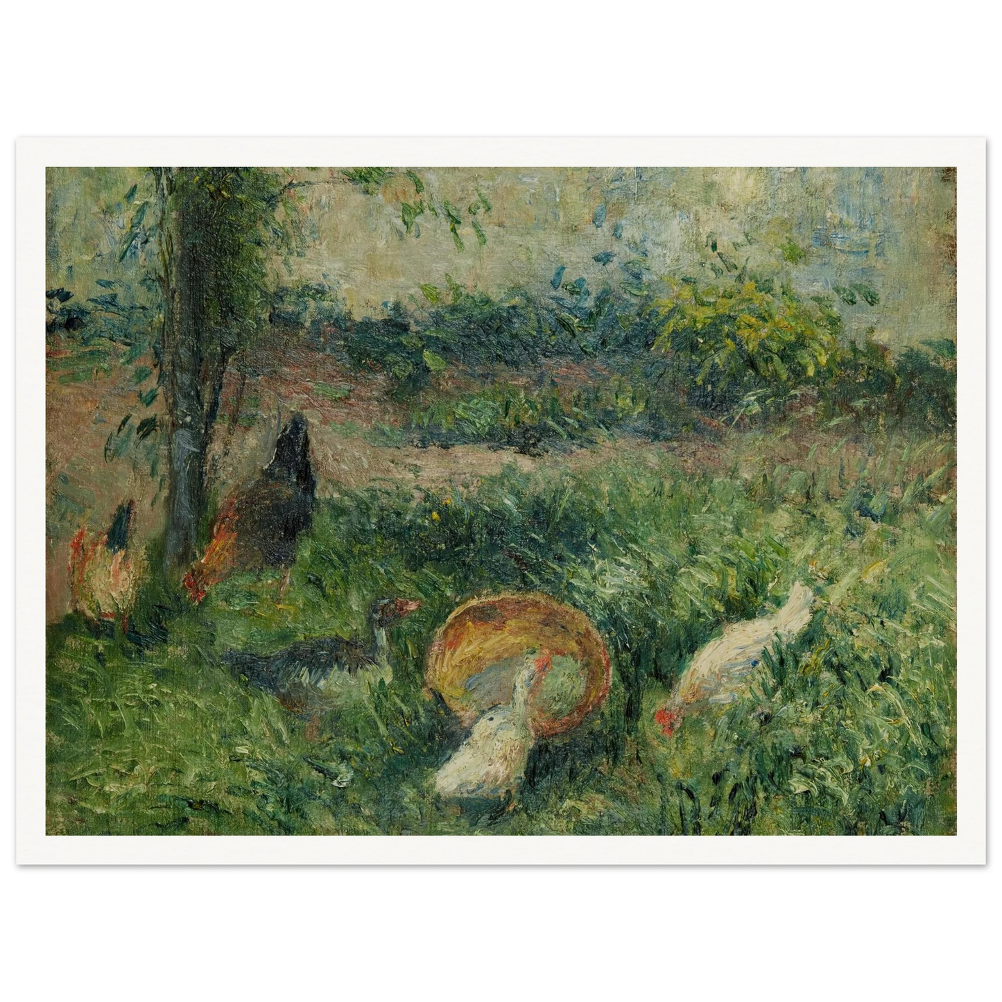 Basse-cour avec poules et canards (1876) Art Print | Camille Pissarro - Framed Poster - 30x40 cm / 12x16″ - Black frame