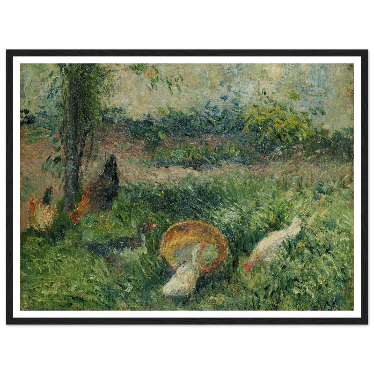 Basse-cour avec poules et canards (1876) Art Print | Camille Pissarro - Framed Poster - 30x40 cm / 12x16″ - Black frame
