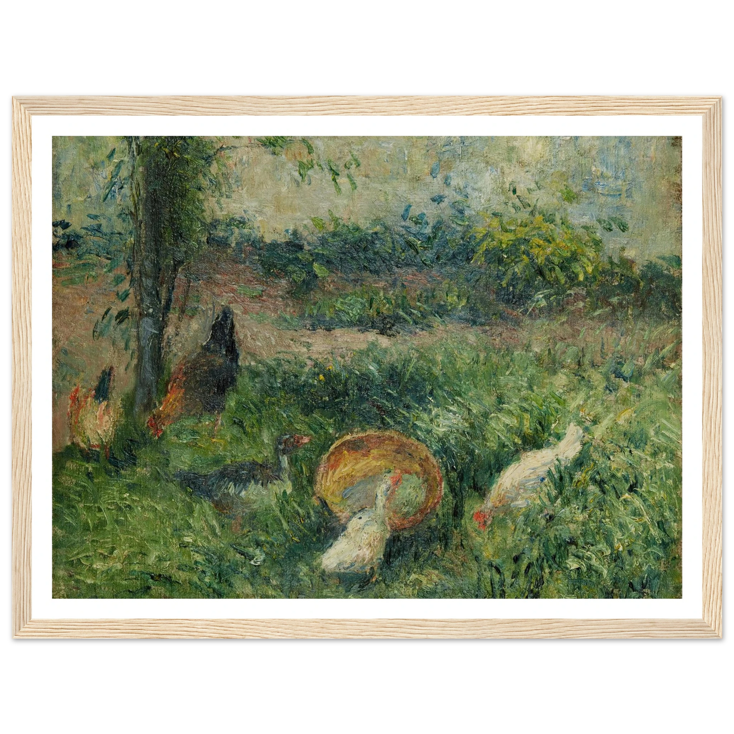 Basse-cour avec poules et canards (1876) Art Print | Camille Pissarro - Framed Poster - 30x40 cm / 12x16″ - Black frame
