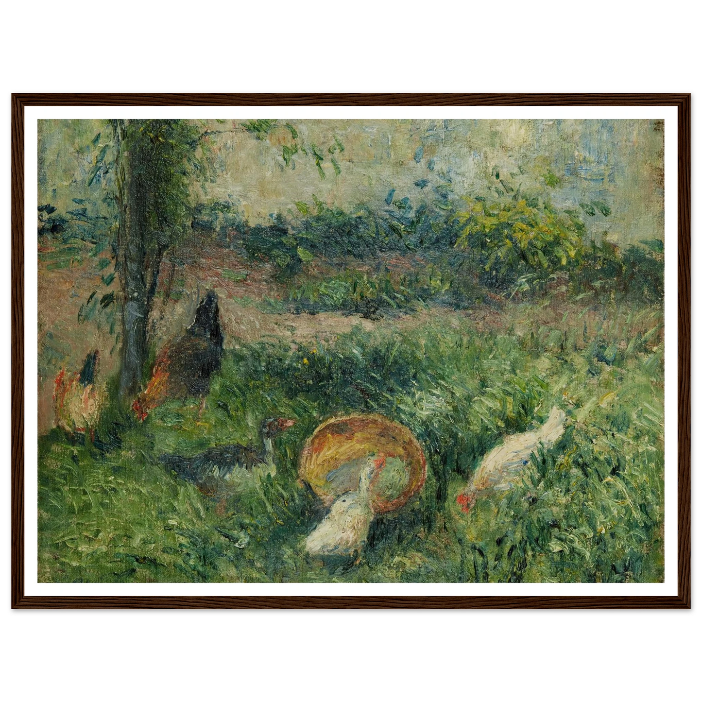 Basse-cour avec poules et canards (1876) Art Print | Camille Pissarro - Framed Poster - 30x40 cm / 12x16″ - Black frame